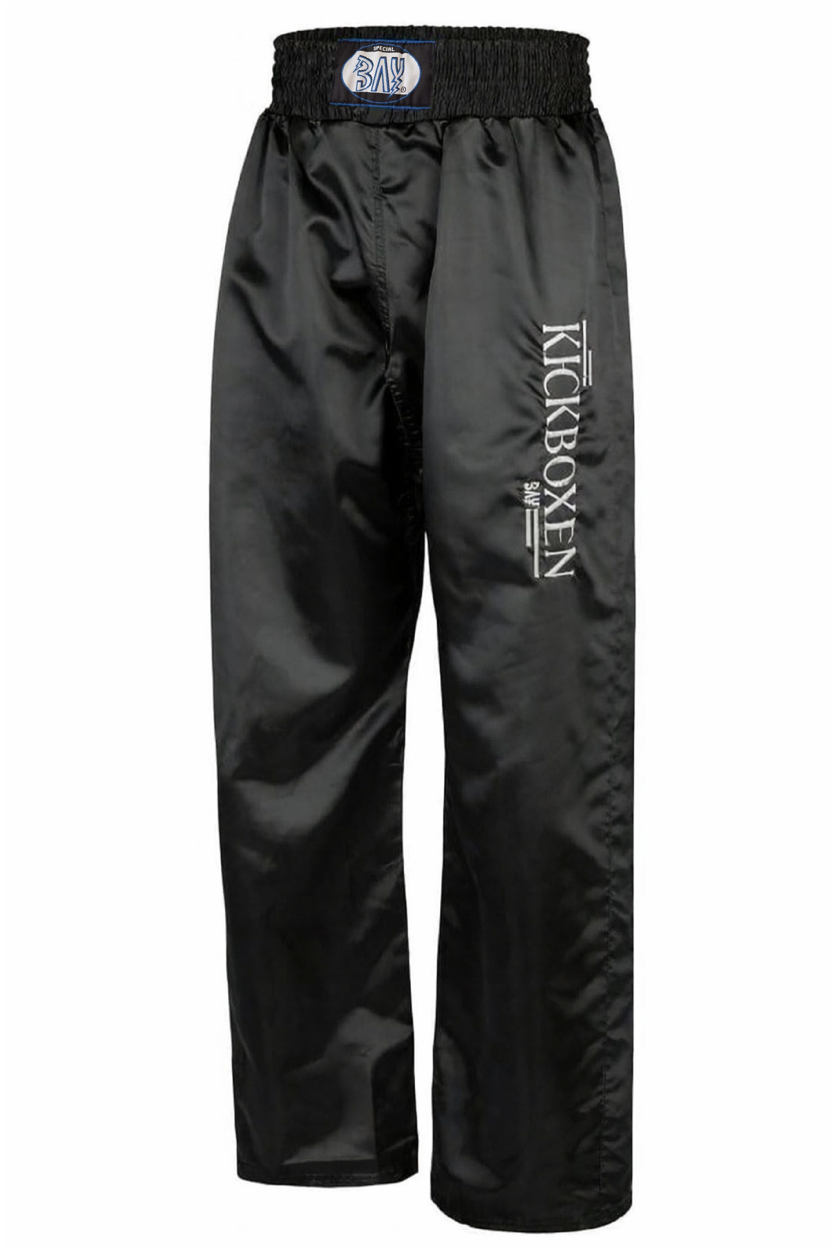 BAY-Sports Sporthose Kickboxhose EDEL STICK Hose lang Kickboxen Kampfsport lange, leichte, locker sitzende Trainingshose, Schwarz