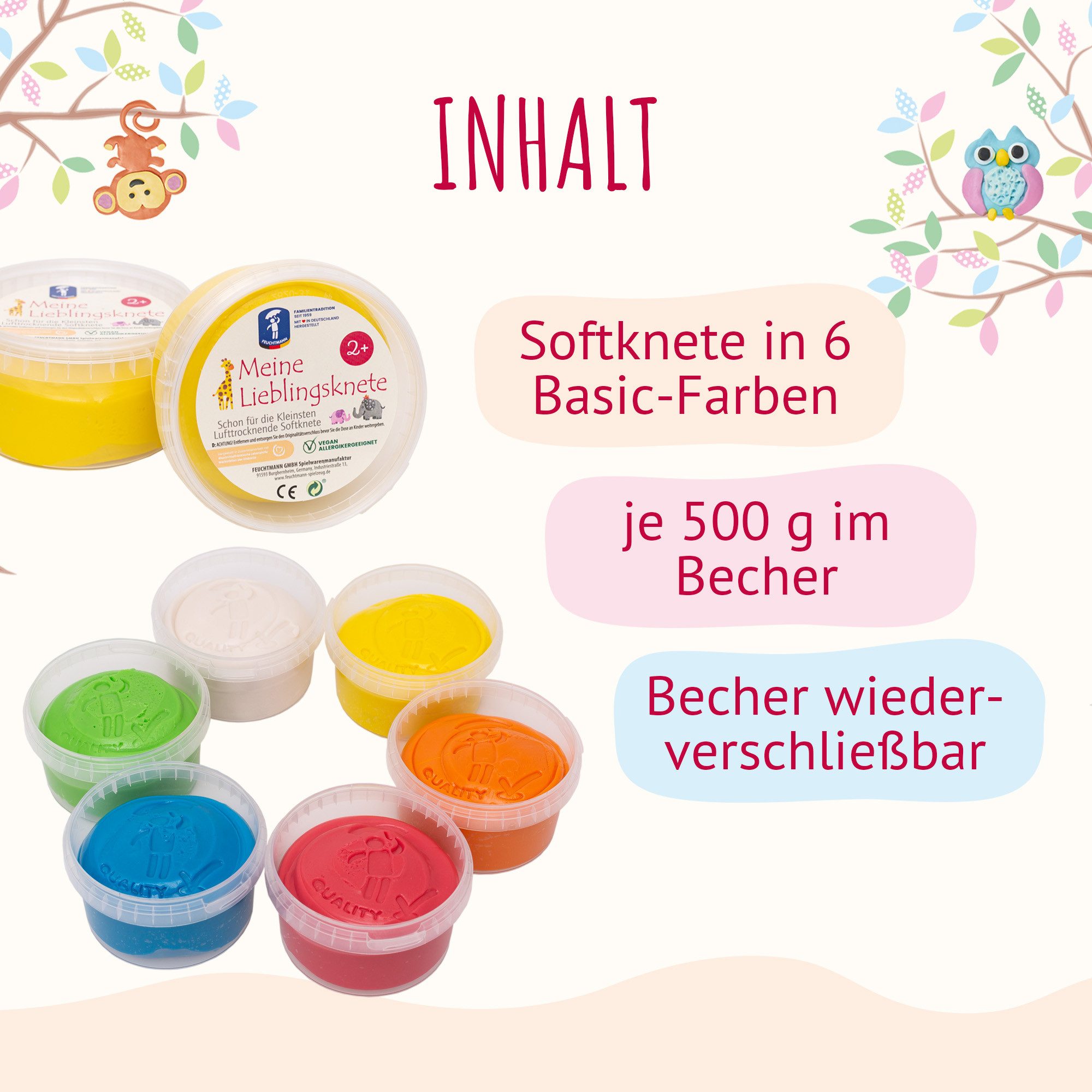 Feuchtmann Knete MEINE LIEBLINGSKNETE Edu Edition Weiß (1-tlg), 500g vegane glutenfreie Kinderknete ab 2 Jahren