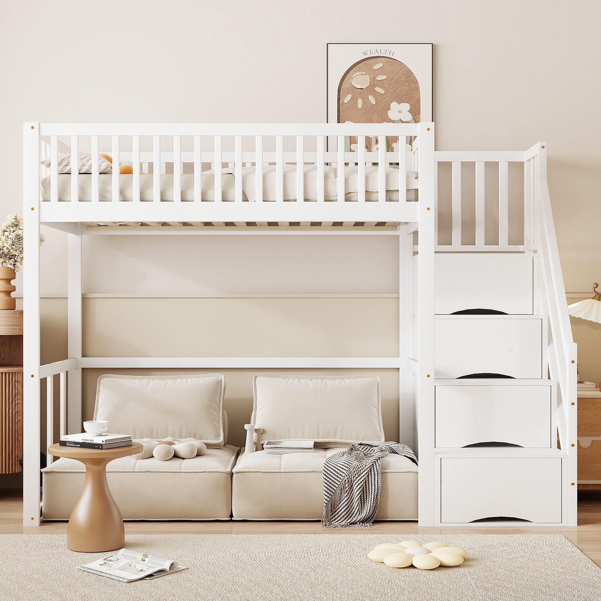 Odikalo Hochbett Jugendbett Kinderbett Massivholzbett Lagerleiter günstig online kaufen