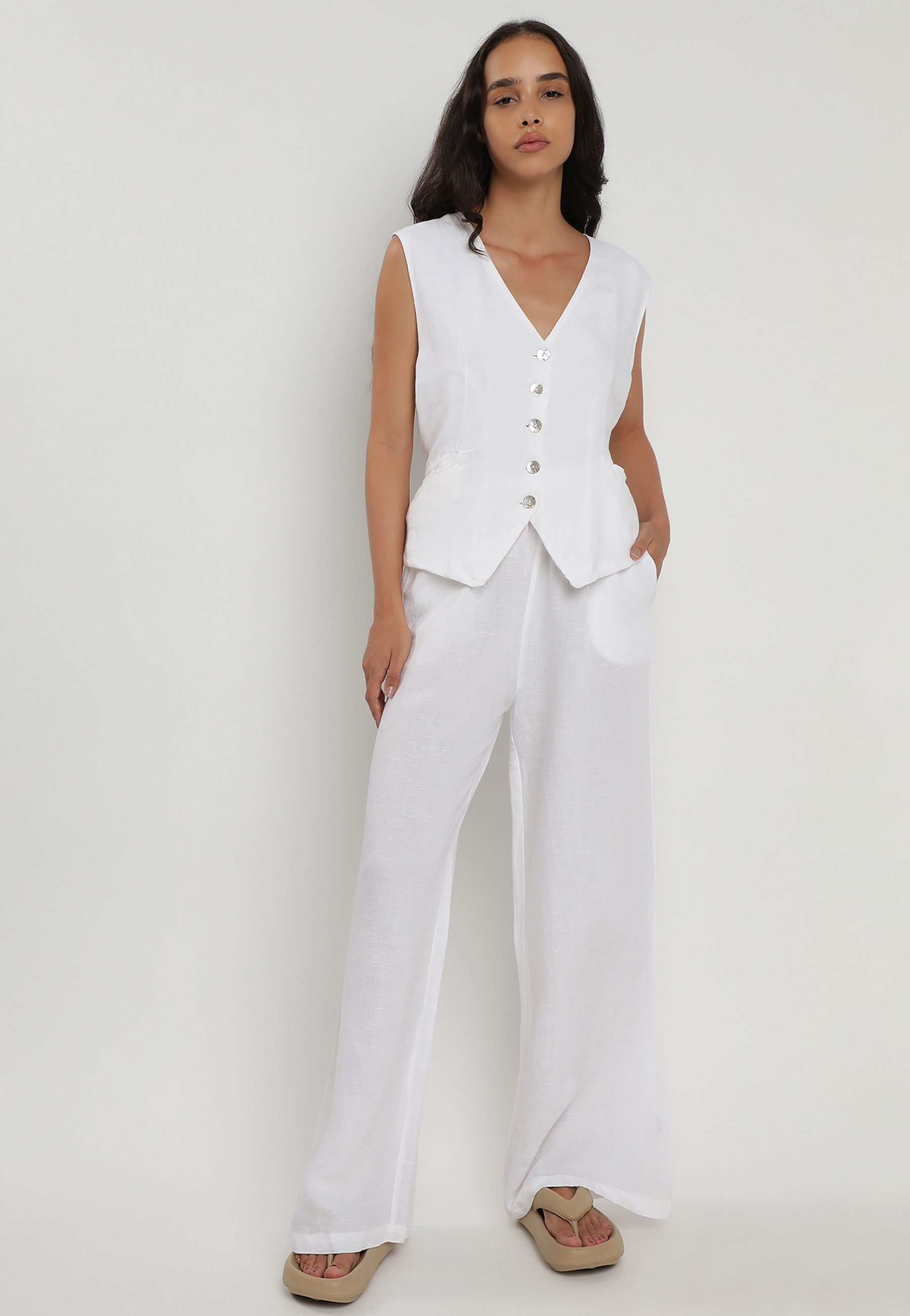 YC Fashion & Style Hosenanzug Zweiteiliger Anzug aus Leinen Hose & Weste (2-tlg) im 2-teiligen Set im lässigen Look