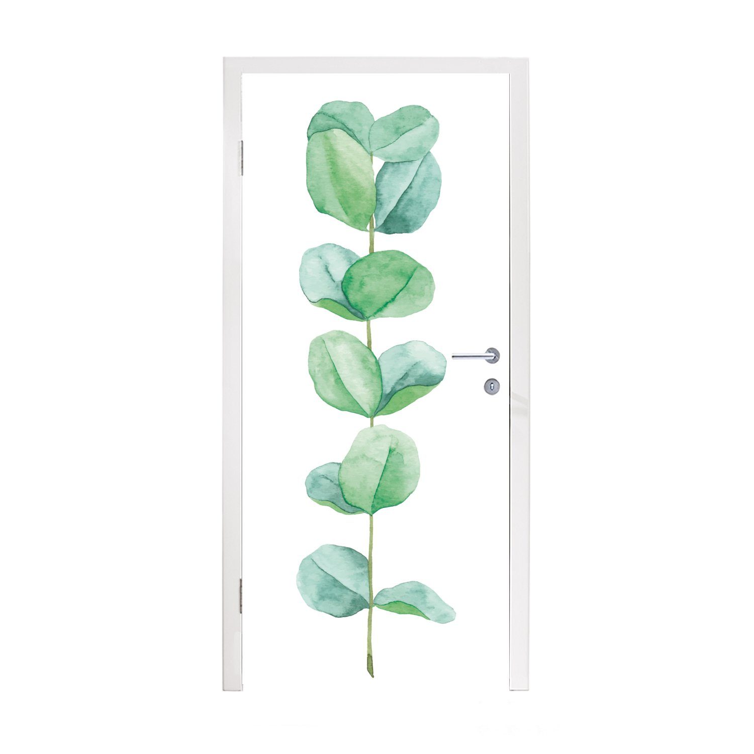 MuchoWow Türtapete Aquarell - Eukalyptus - Pflanze, Matt, bedruckt, (1 St), Fototapete für Tür, Türaufkleber, 75x205 cm