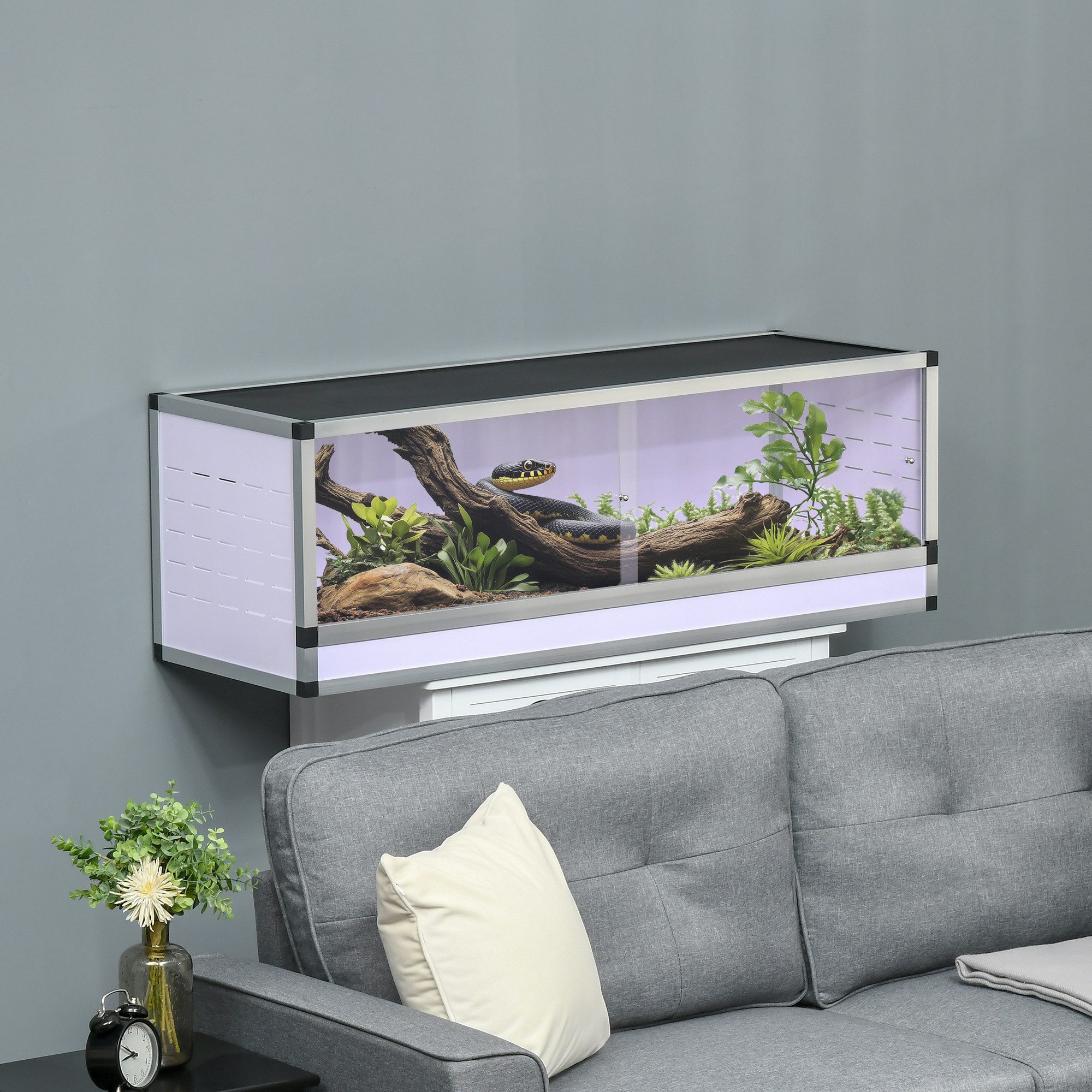 PawHut Terrarium Amphibien Spinnentiere Reptilienzuchtbox Mesh-Terrarium, Weiß+Silber+Schwarz 120 x 40 x 40 cm