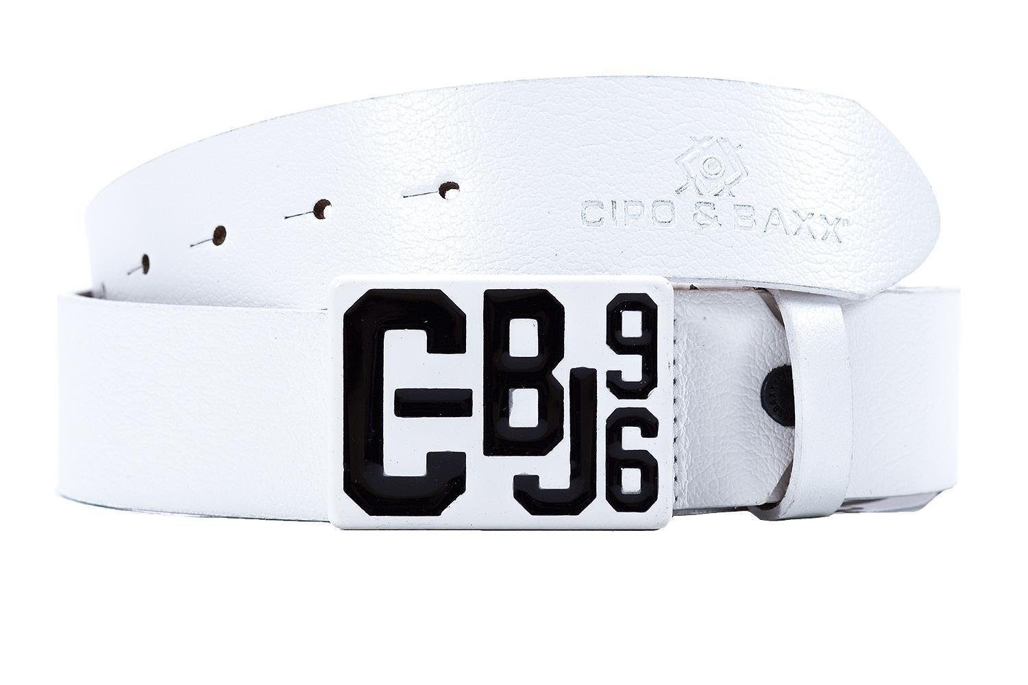 Cipo & Baxx Ledergürtel BA-CG149 Im casual Look mit farblich anderer Schnalle weiß | Gürtel