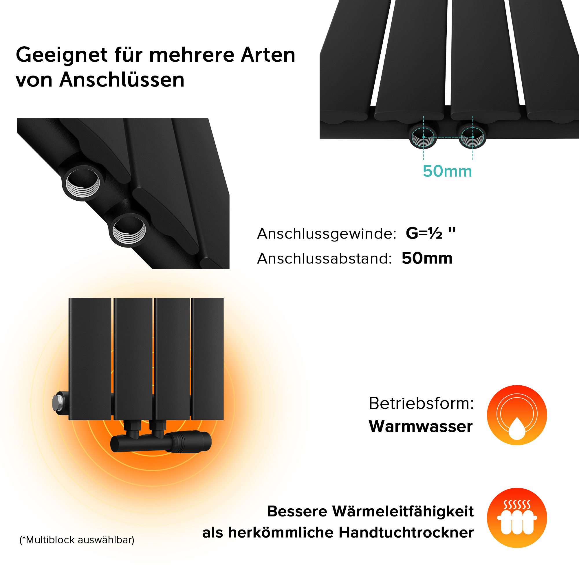 doporro Badheizkörper Badheizung Flachheizkörper Vertikal Mittelanschluss FV NEU – Bild 4 von 5