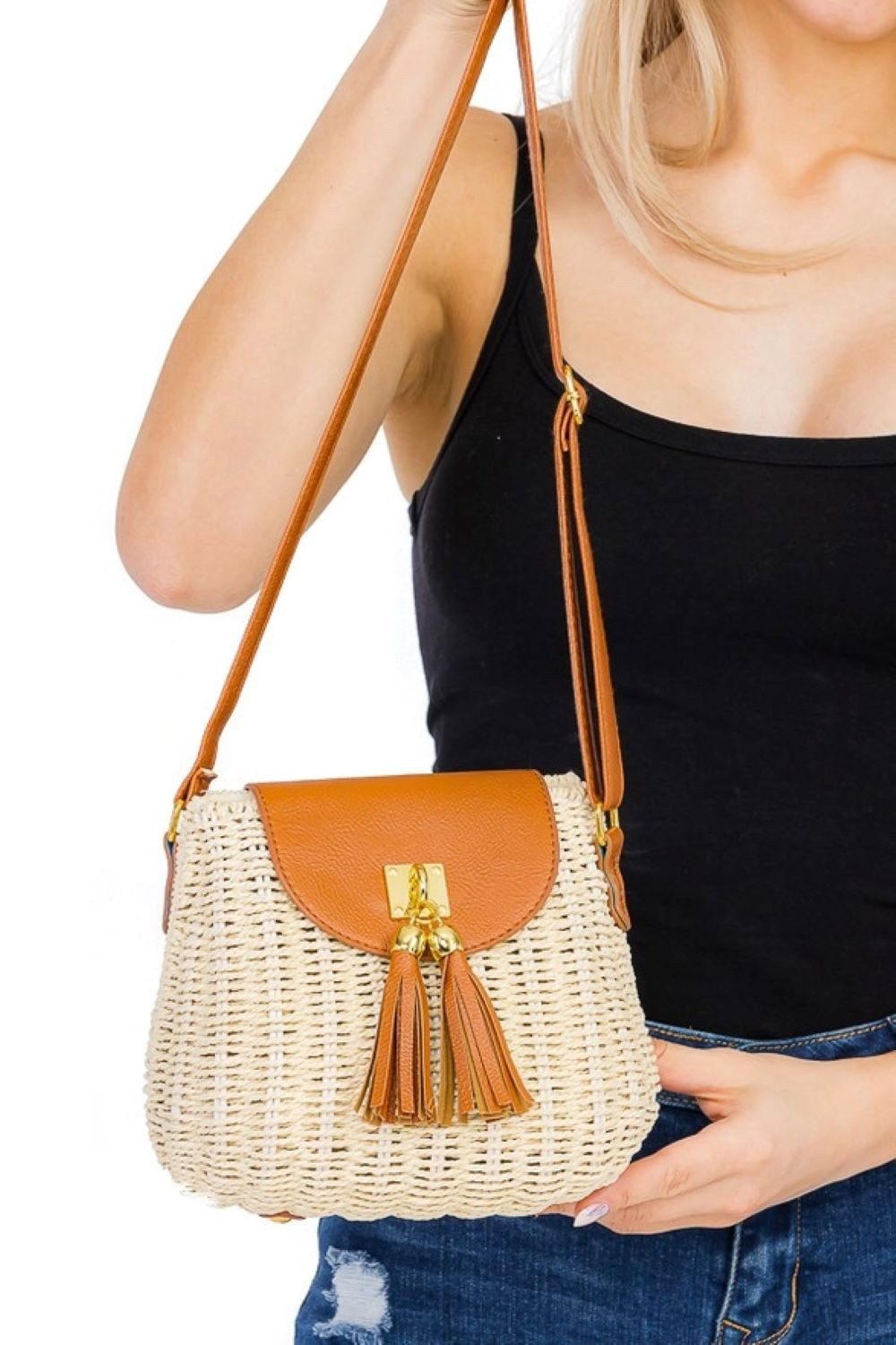 Goodman Design Schultertasche Ovale Korbtasche aus Rattan – Stilvoll und leicht, Bequemer Tragekomfort, leicht und handlich