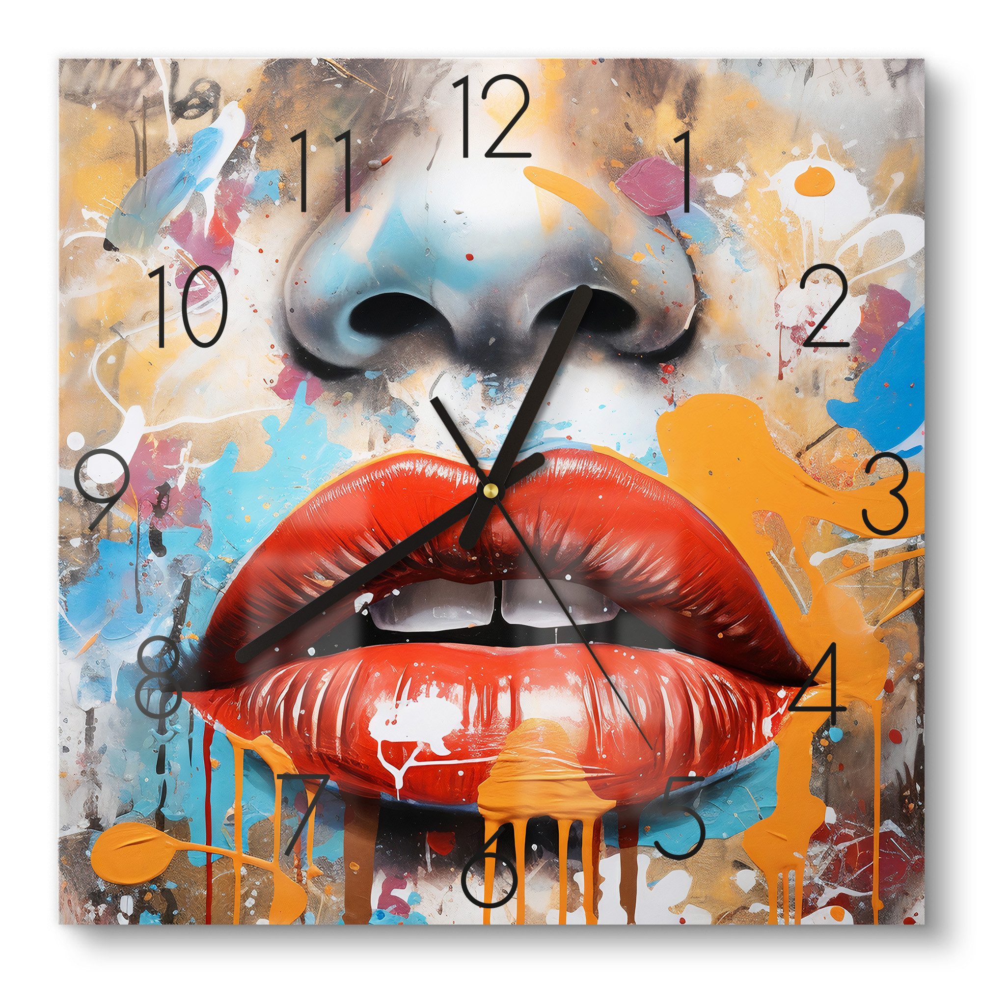 DEQOART Wanduhr 'Flüsternde Farbtöne' (Glas Glasuhr modern Wand Uhr Design Küchenuhr)