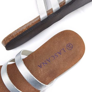 LASCANA Zehentrenner Sandale, Pantolette aus Leder im Metallic-Look