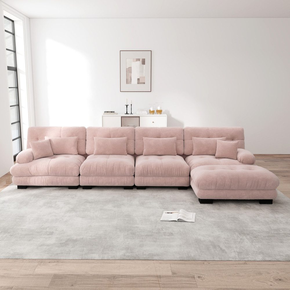 BBWL Sofa Modulares L-Ecksofa 4-Sitzer aus Chenille mit Ottoman, komfortable Cloud Couch mit Tiefensitz für Wohnzimmer