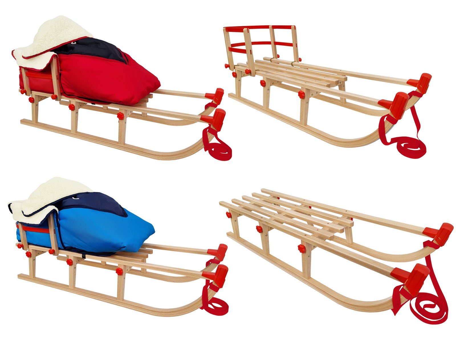 ERST-HOLZ Schlitten Rodelschlitten Klappschlitten mit 115 Länge Buche (mit Lehne), V-22-115 - langer Schlitten 115 cm - mit wählbarem Zubehör