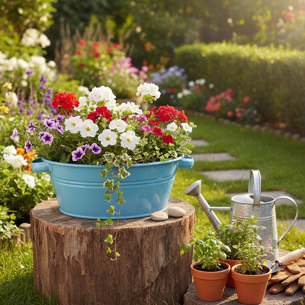 Viana Übertopf Schale Rund Griff Dekoschale Blumenschale Blau Metall Ø33,5cm