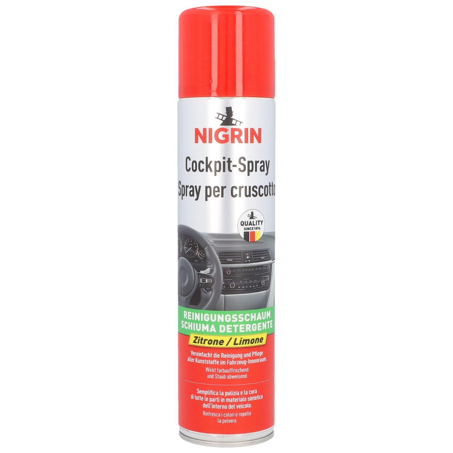 NIGRIN Cockpit-Spray Pfleger 400ml Zitrone Reinigung Cockpit-Reiniger (Reinigungsschaum Kunststoff-Pflege Cockpit-Reiniger Farbauffrischer)