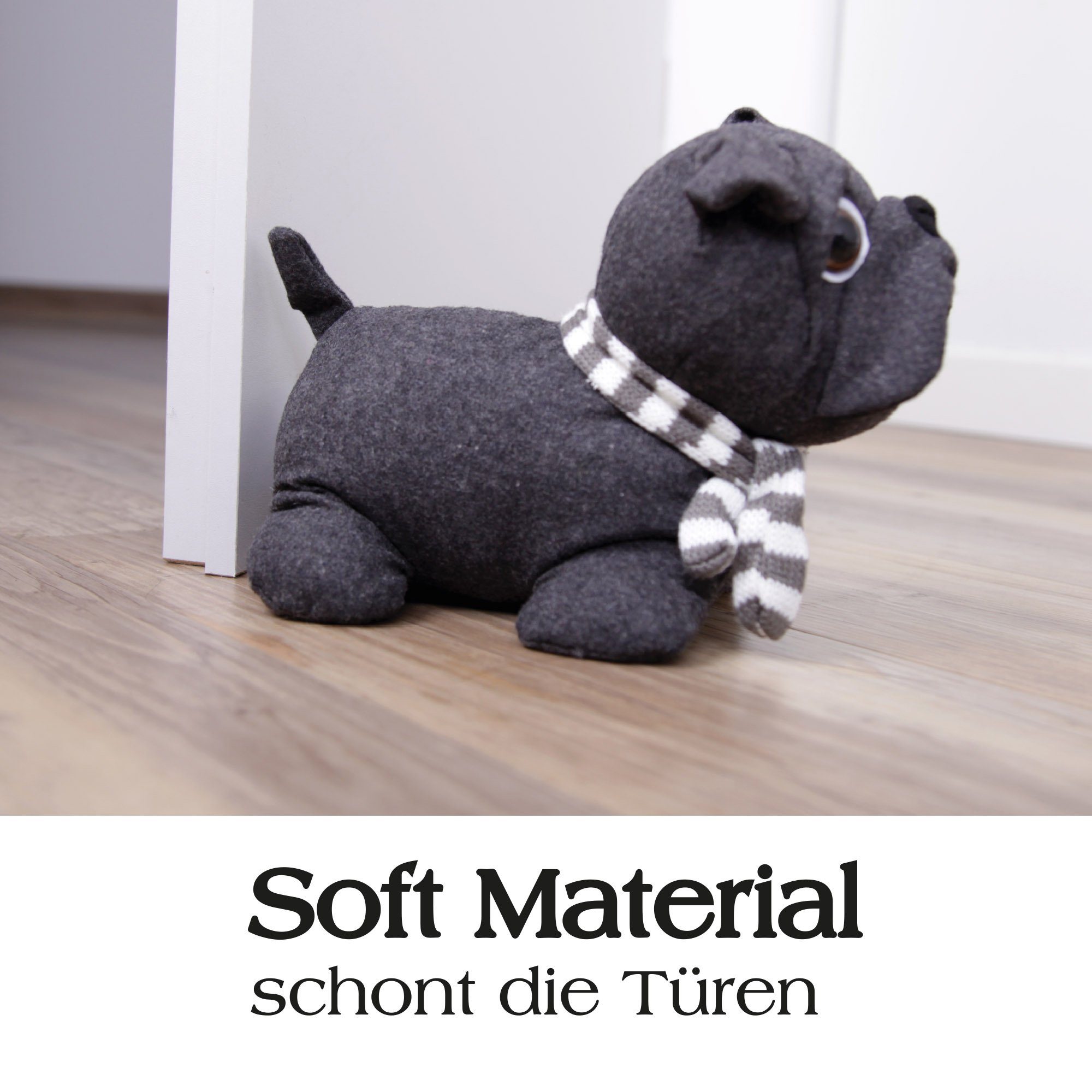 Bestlivings Türstopper Tier-Design aus Stoff, Anthrazit (Mops), 25x20 cm, Füllung 60% Polyester/40% Sand (1kg) – Bild 5 von 5