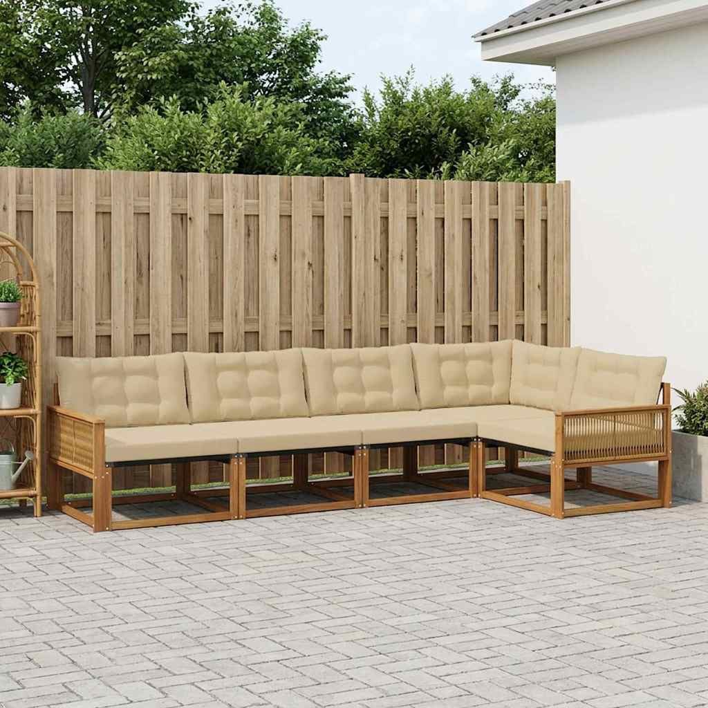 vidaXL Gartenlounge-Set Outdoor-Sofagarnitur 5 stk. Natur und Beige, (5-tlg)