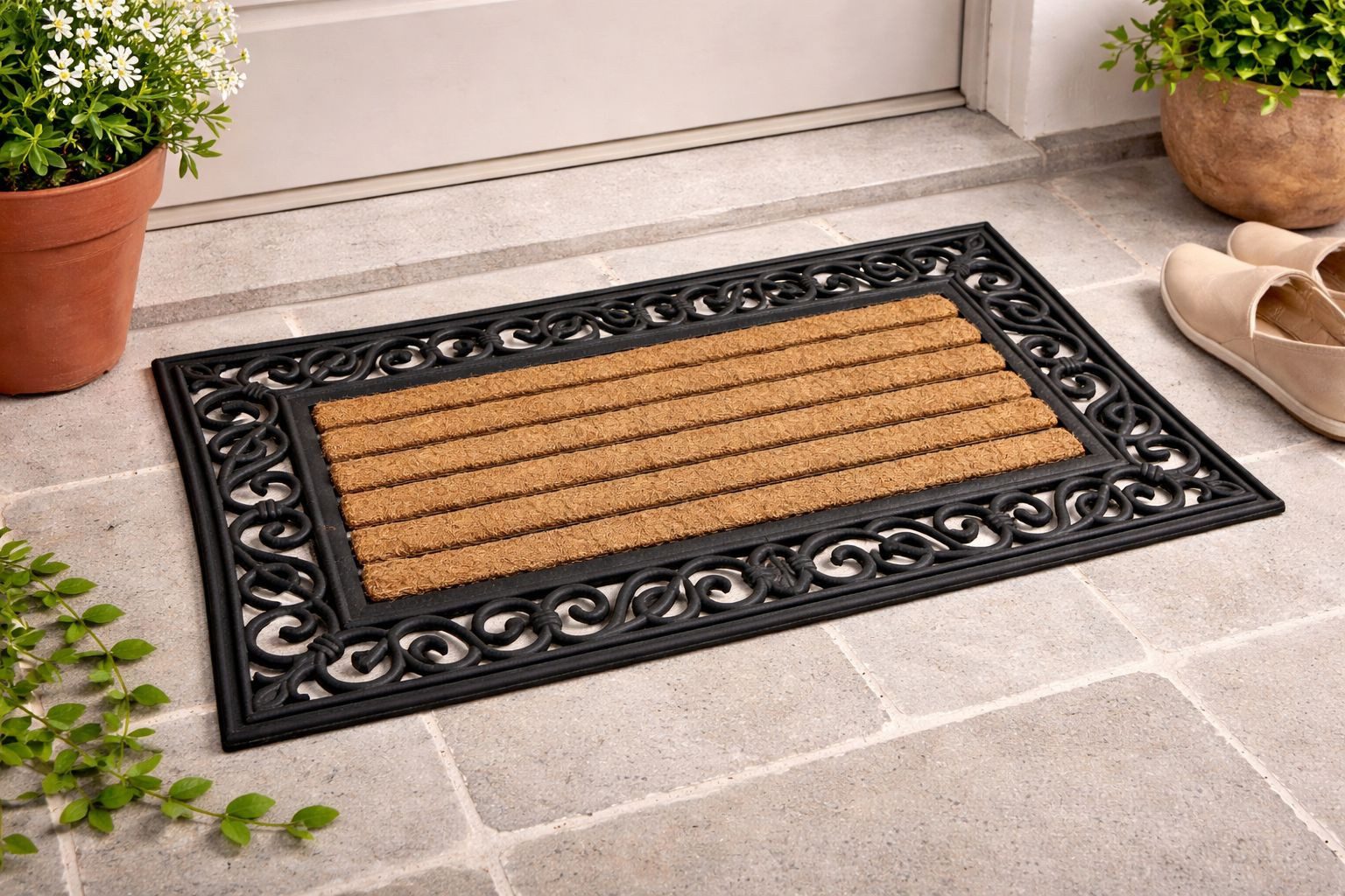 sesua Fußmatte Gummimatte Relief mit Kokoseinlage Fußabtreter Fußmatte Türvorleger, Rechteckig