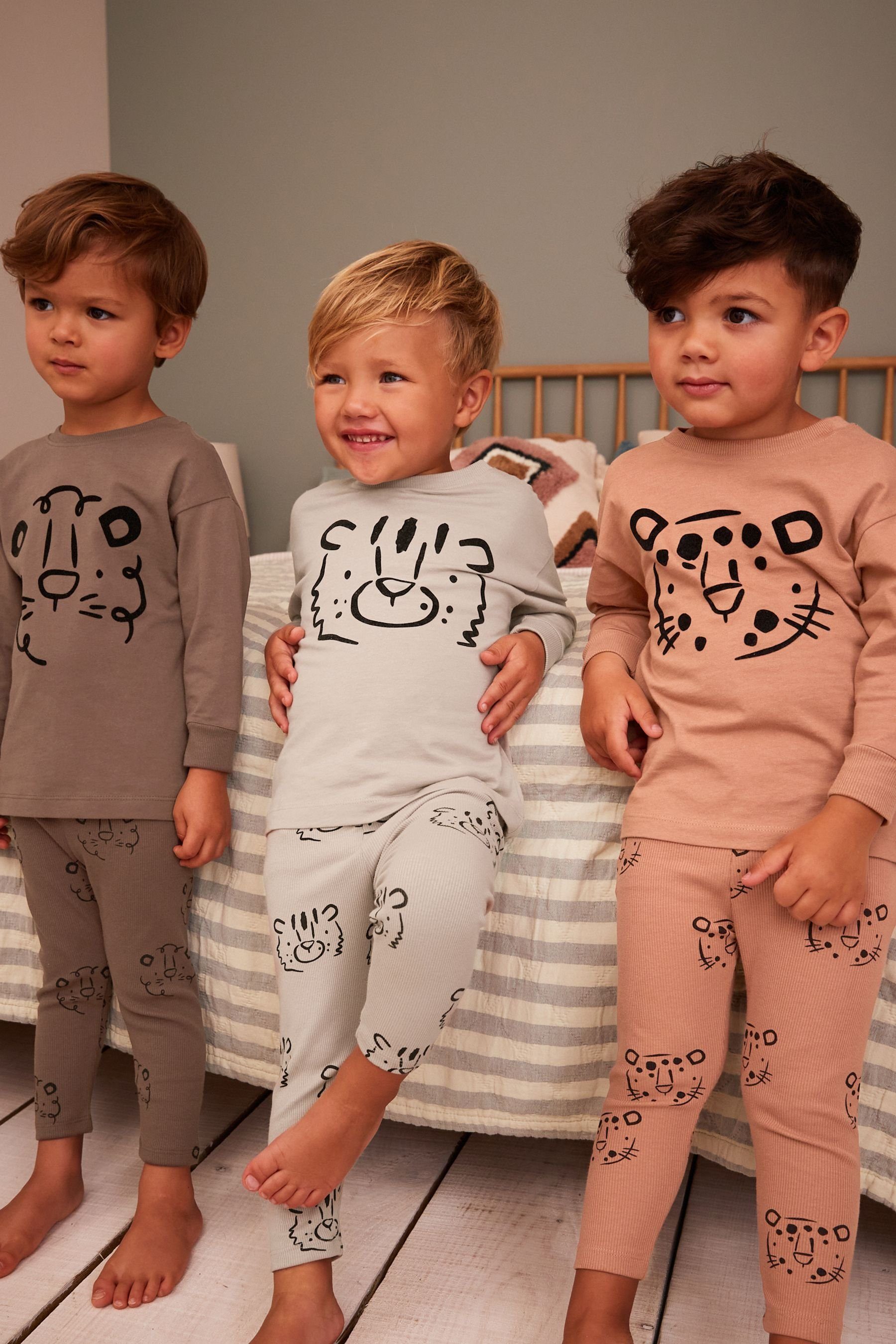 Next Pyjama Gerippter Snuggle Multi 3er-Pack Animal (6 tlg) Leggings-Pyjama