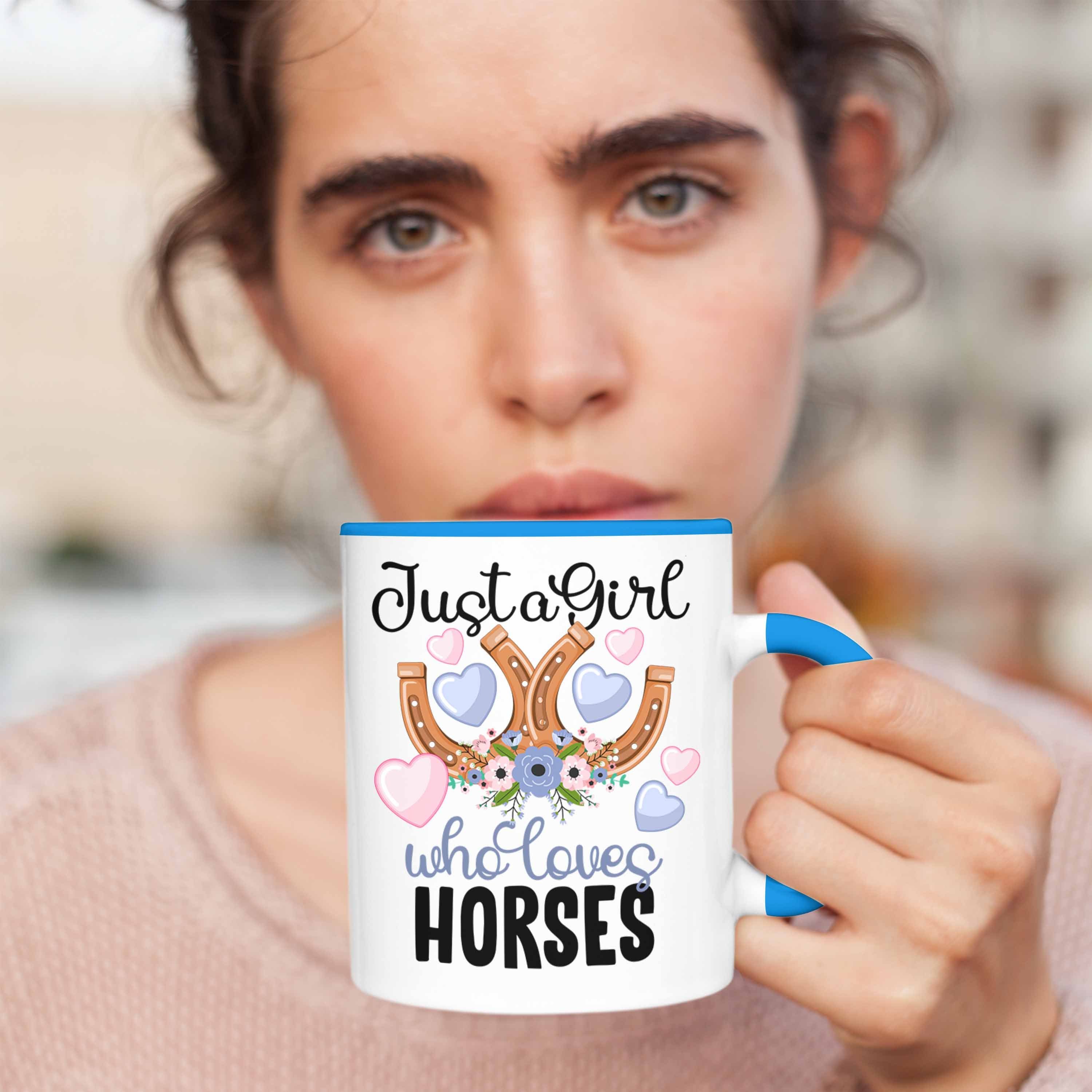 Pferde für Reiten Trendation Tasse Reiterin Mädchen Blau Geschenk Tasse