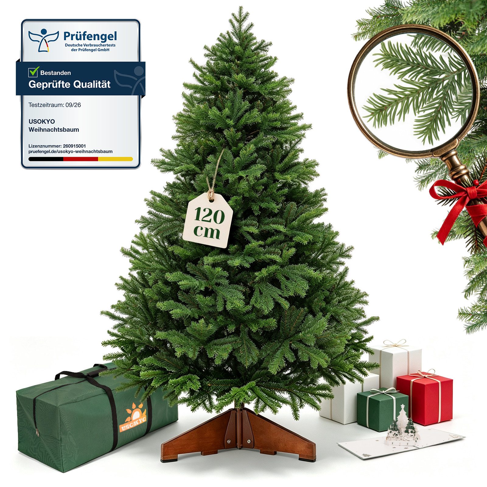 USOKYO Künstlicher Weihnachtsbaum Weihnachtsbaum 120/180/210 cm auswählbar,Tannenbaum aus PE und PVC, Tannenbaum, Naturgetreu,Dichte Zweige …