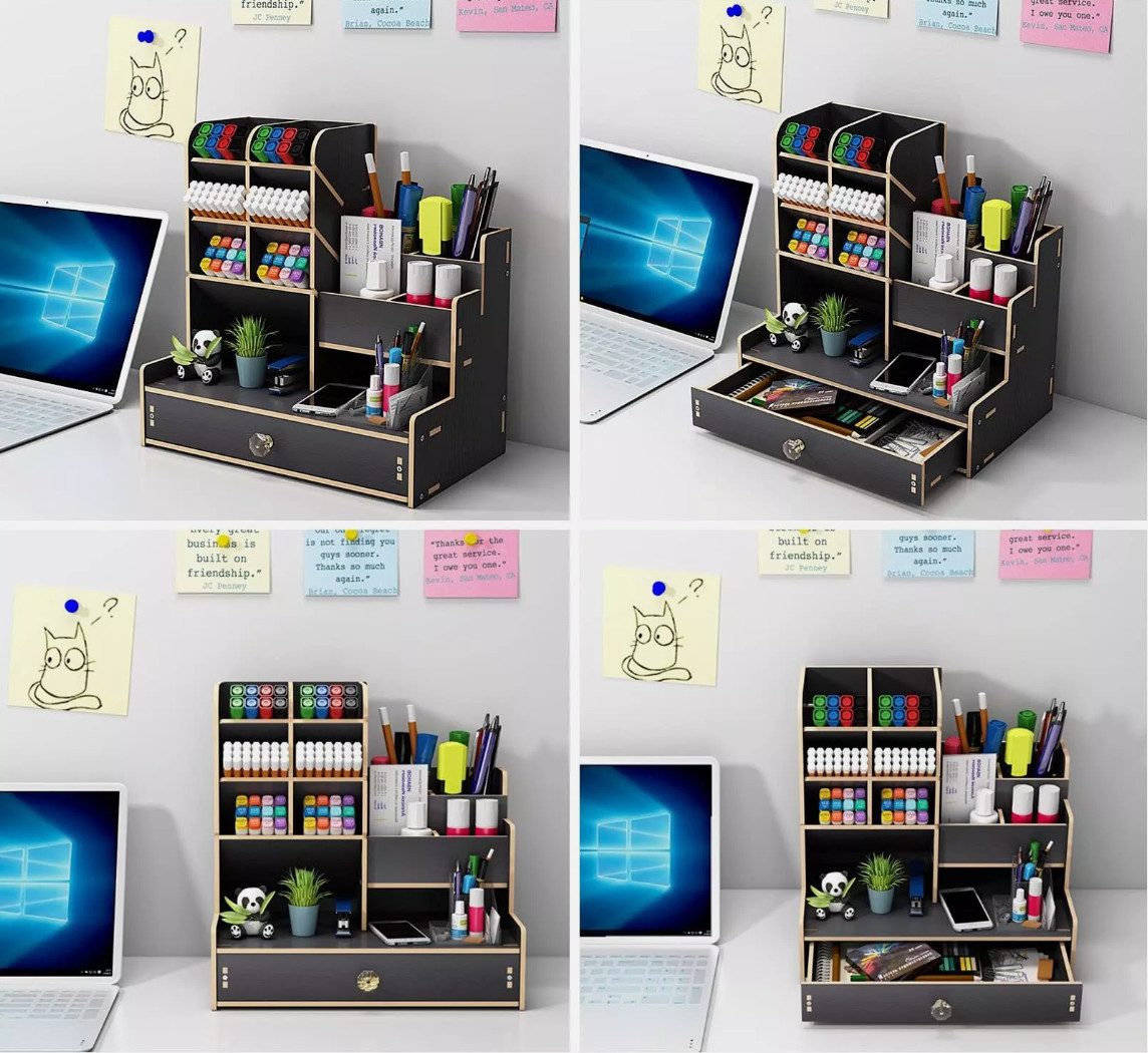 Holz Lichter Regal-Schreibtisch Schreibtisch Organizer aus Holz Büro Organizer Dokumentenablage (Enthält 1 Aufbewahrungsbox inkl. Montageschraubenpaket), Hochdichte Faserplatte, langlebig und stabil