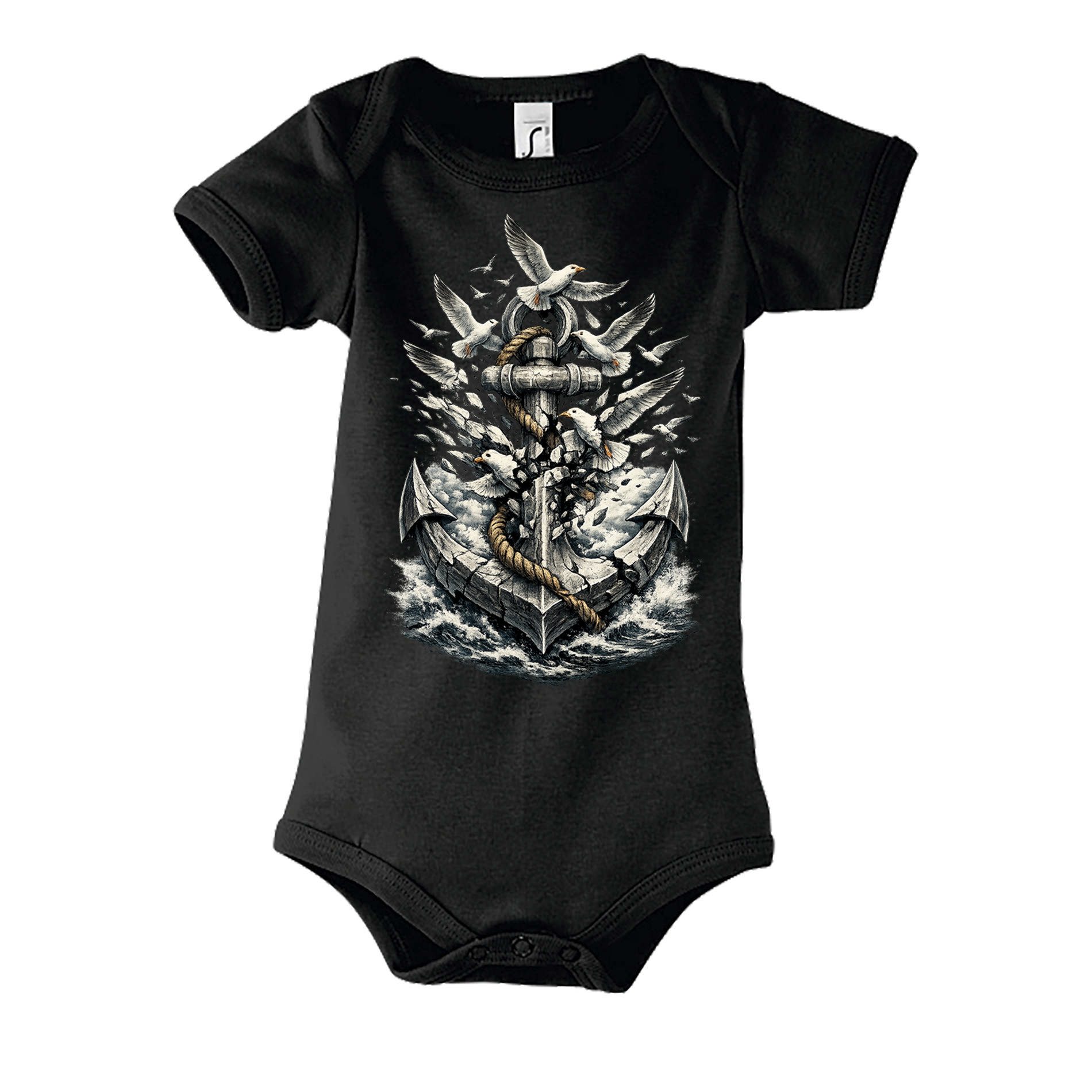 Blondie & Brownie Strampler Baby Body Anker Maritim Möwe Hafen Design Baumwolle Komfort Fit Style (Einzelteil, Einzelartikel) AnkerMoewe Baby Body Nautik Design
