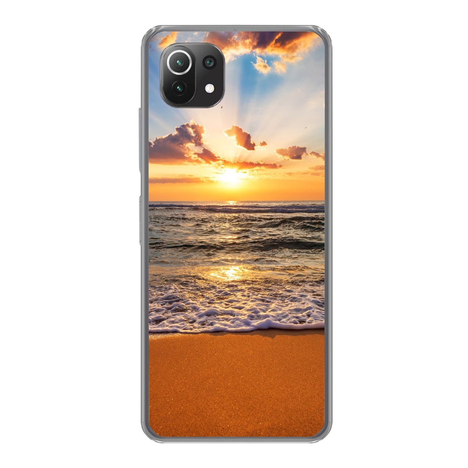 MuchoWow Handyhülle für Xiaomi Mi 11 Lite Strand - Sonnenuntergang - Meer - Wolken - Horiz, Phone Case, Silikon, Schutzhülle Dünn