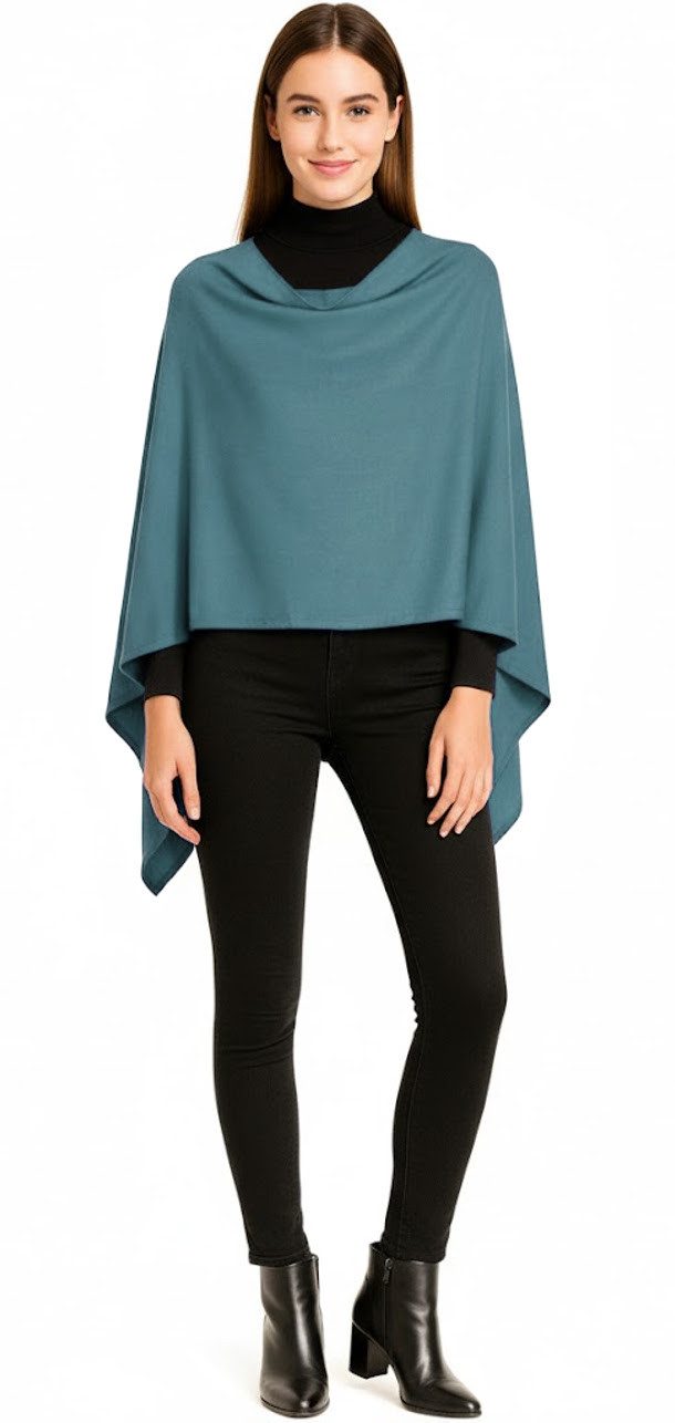 dy_mode Strickponcho Damen Poncho in Unifarben Weiches Strickponcho Cape Herbst Umhang in Unifarbe, Vorne Kurz - Seitlich Lang Schnitt