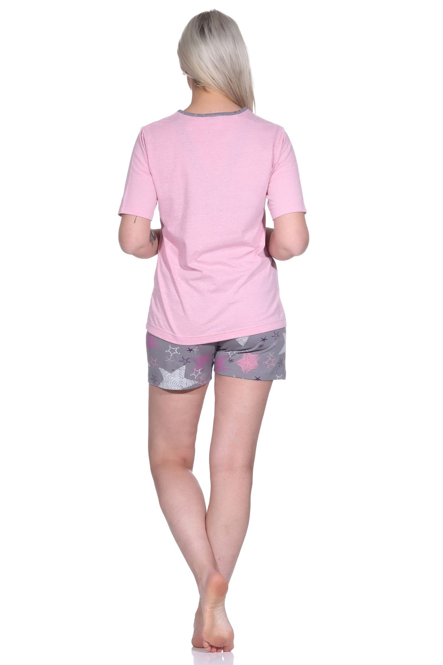 Normann Pyjama Damen Shorty Pyjama Sterne-Optik - 783 in Shorts 10 123 kurzen rosa mit