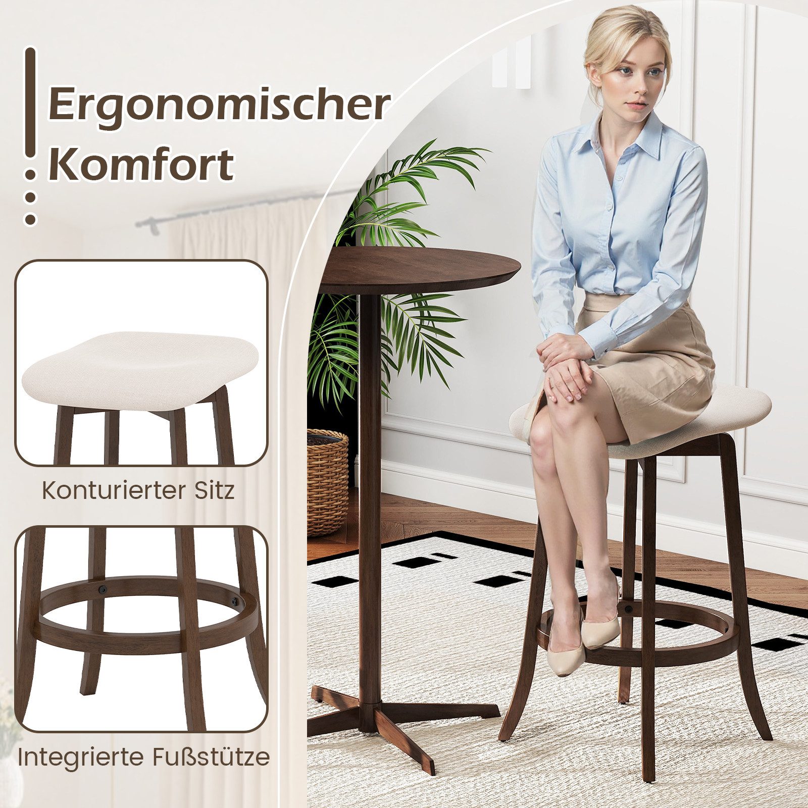 COSTWAY Barhocker (2er Set), Küchenhocker 360° drehbar mit Fußstütze, 74 cm