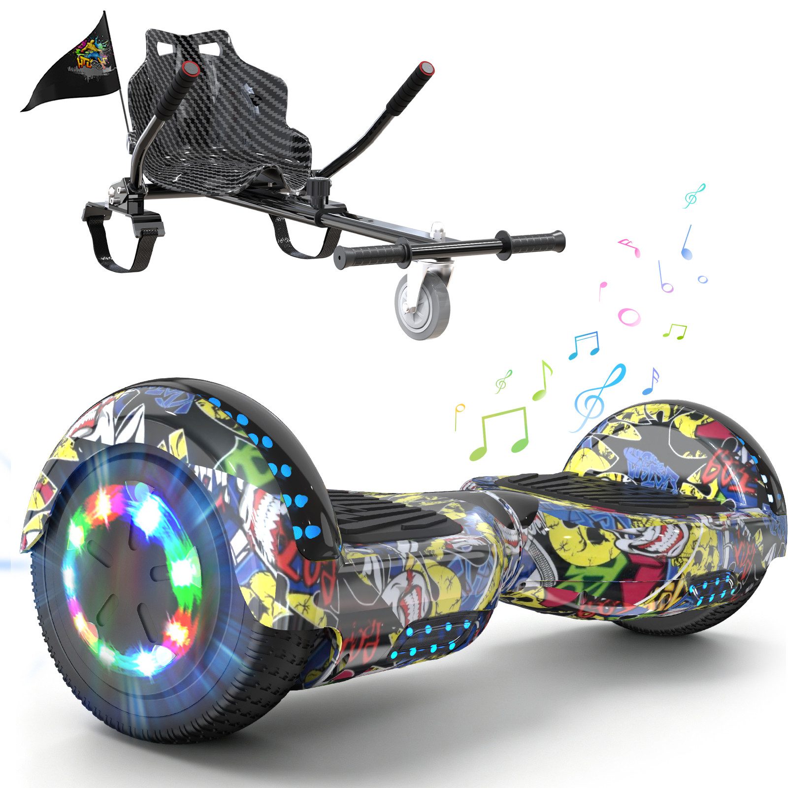 RCB Balance Scooter Kart Set, 6,5 Zoll Hoverboard mit Sitz für Kinder, Hoverboard mit Go-Kart, 120,00 W, 15 km/h, bis zu 10 km Reichweite, keine Straßenzulassung