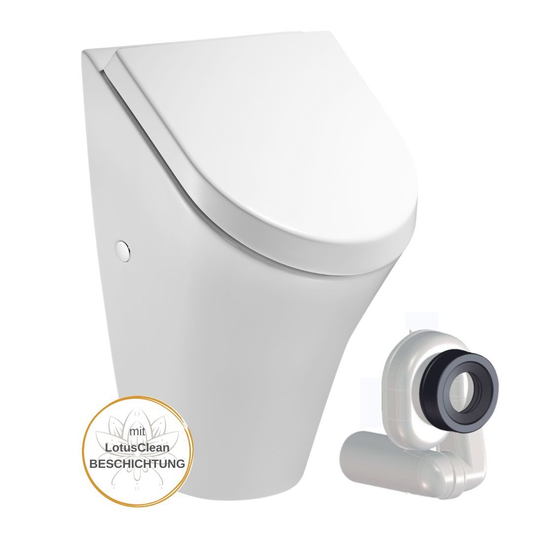 HGMBAD Urinal Urinal mit Deckel und Beschichtung Zulauf hinten, Keramik, Wasserspülung, Abgang nach hinten, (Spar-Set, Komplettset), SoftClose-Funktion