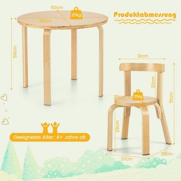COSTWAY Kindersitzgruppe, (5-tlg), aus Holz, inkl. 1 Tisch & 4 Stühlen