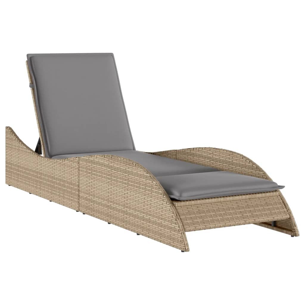 vidaXL Gartenliege Sonnenliege mit Auflage Beige 60x205x73 cm Poly Rattan, 1 St.