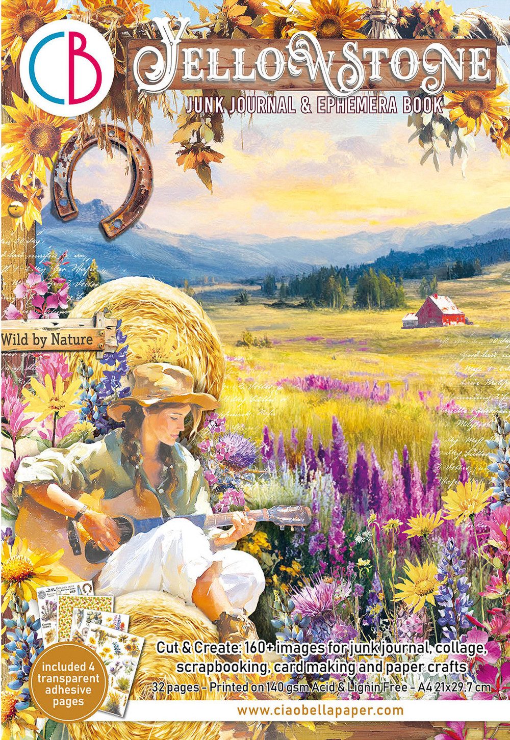 Ciao Bella Motivpapier Junk Journal & Ephemera Book Yellowstone, 160 Motive
