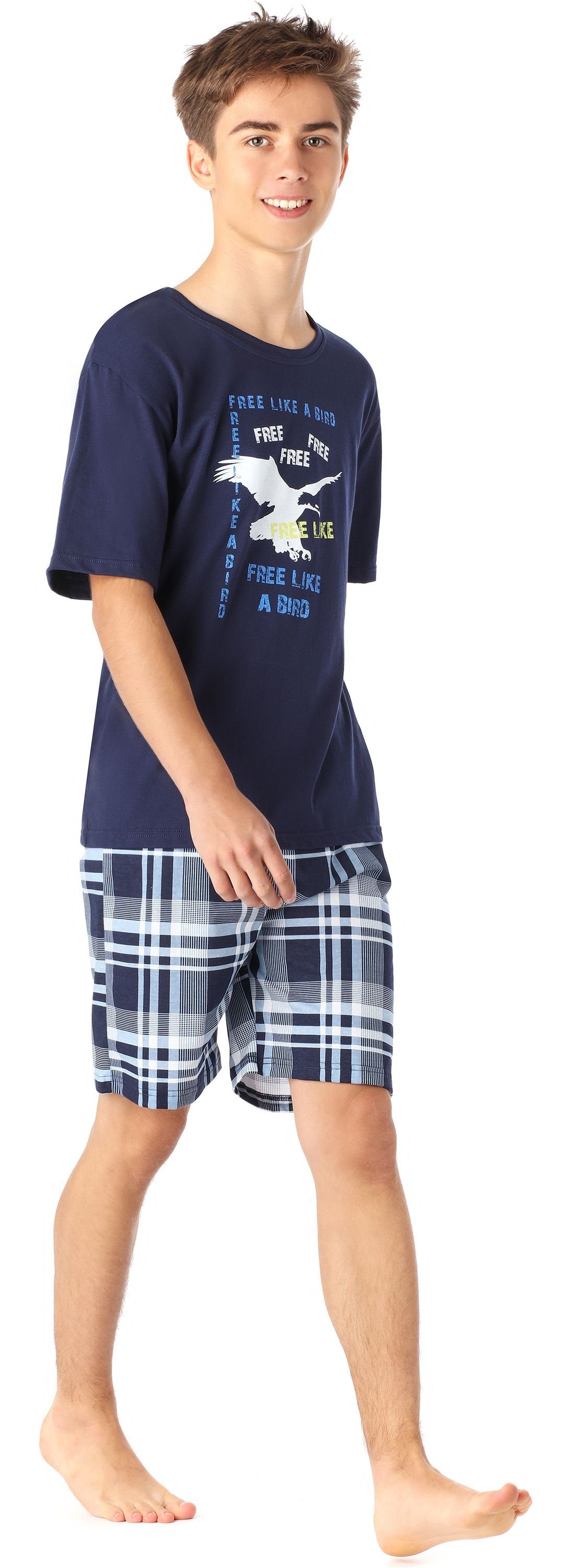 MarineKariert5 Pyjama Schlafanzug Baumwolle Jungen Langarm Timone Schlafanzug Set Hausanzug Zweiteiliger