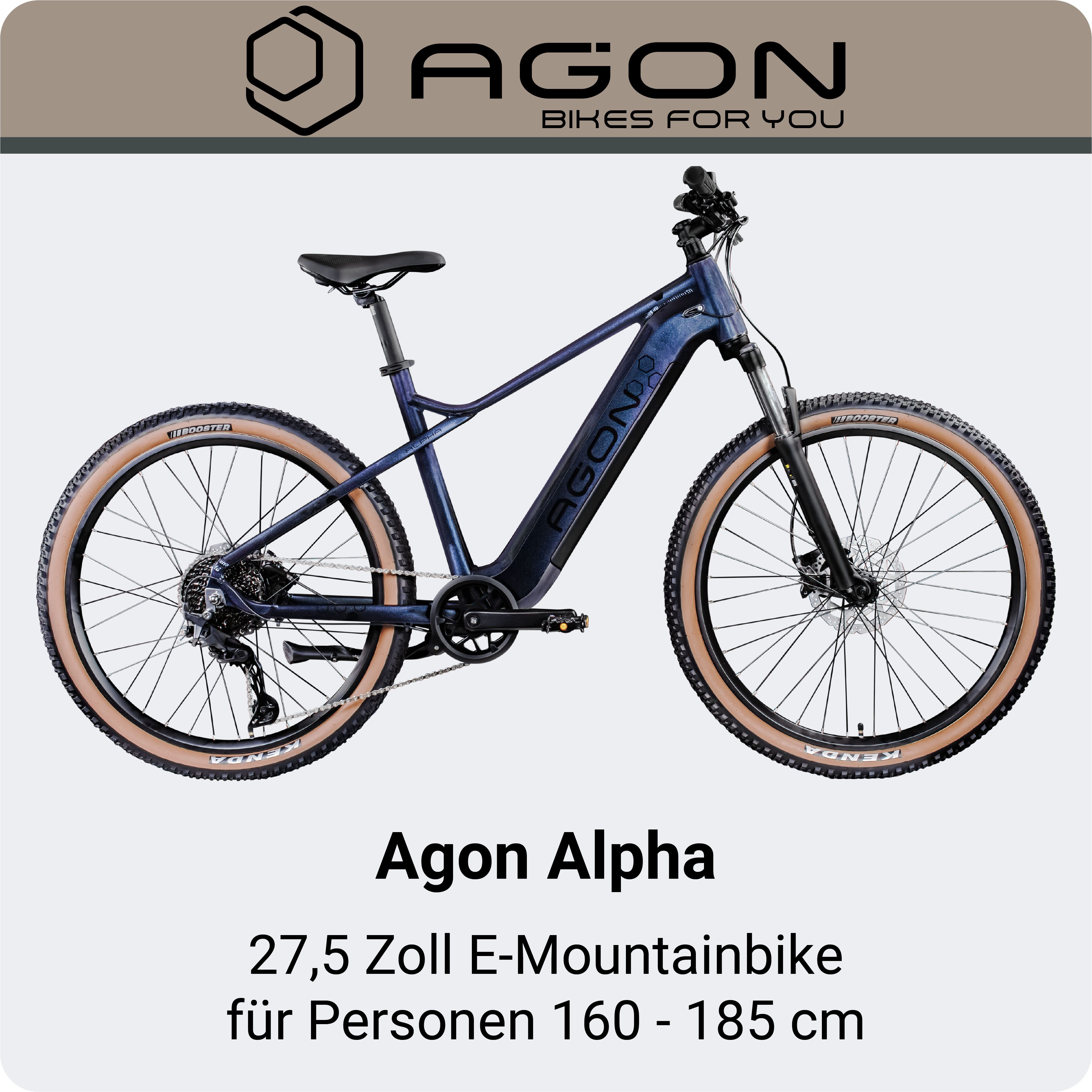 AGON E-Bike Mountainbike Alpha, 10 Gang Deore SGS T6000 Schaltwerk, Kettenschaltung, Heckmotor, 540 Wh, Pedelec, Elektrofahrrad für Damen u. Herren, MTB