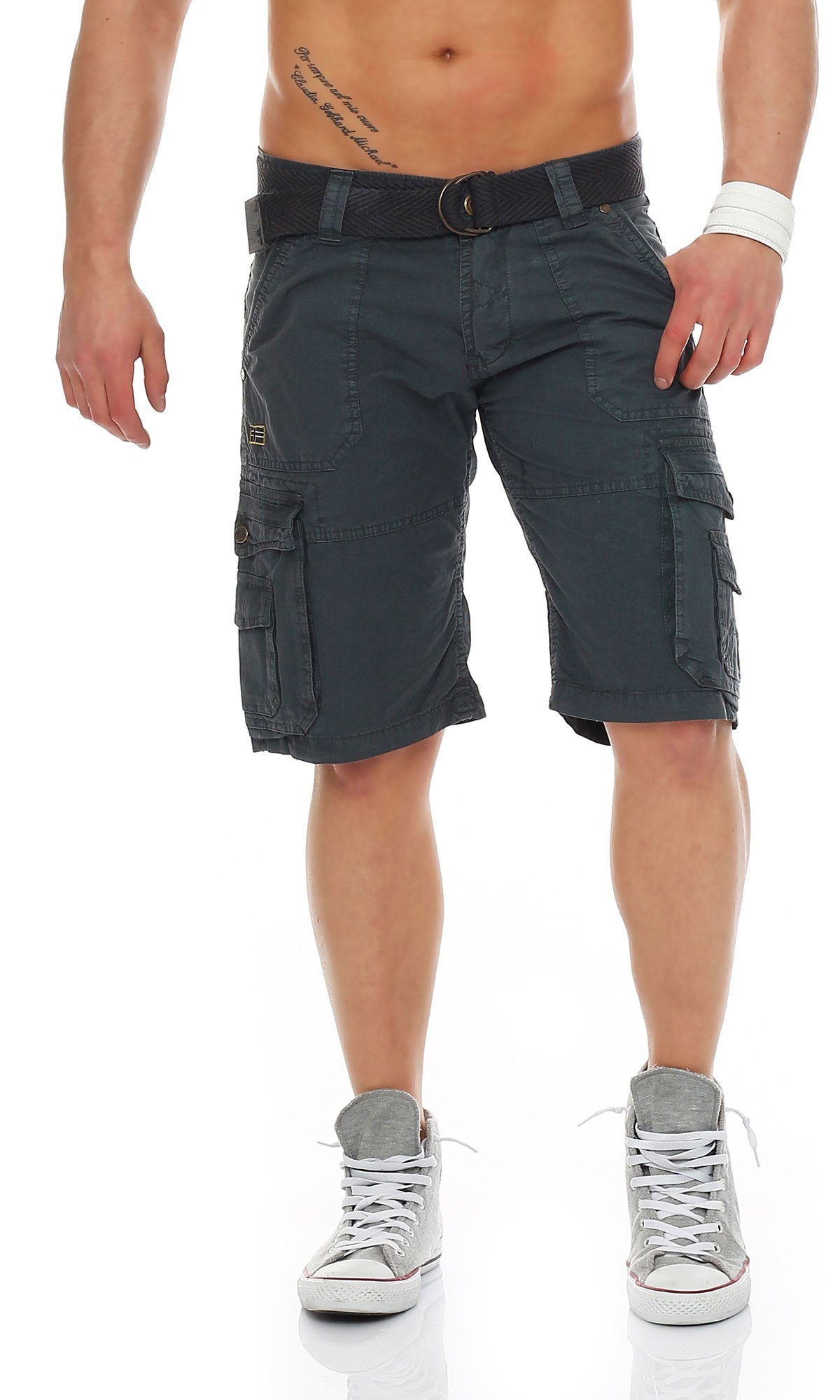 Geographical Norway Cargoshorts Herren Shorts PARACHUTE (mit abnehmbarem Gürtel) Shorts, kurze Hose, unifarben Blau