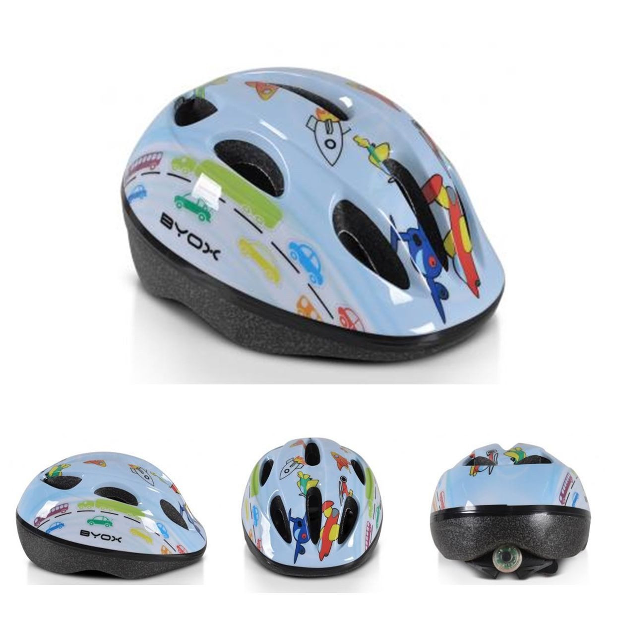 Byox Kinderhelm Y03, Größe S 48-54 cm, LED-Beleuchtung, 8 Löcher, EPS und PVC-Schale