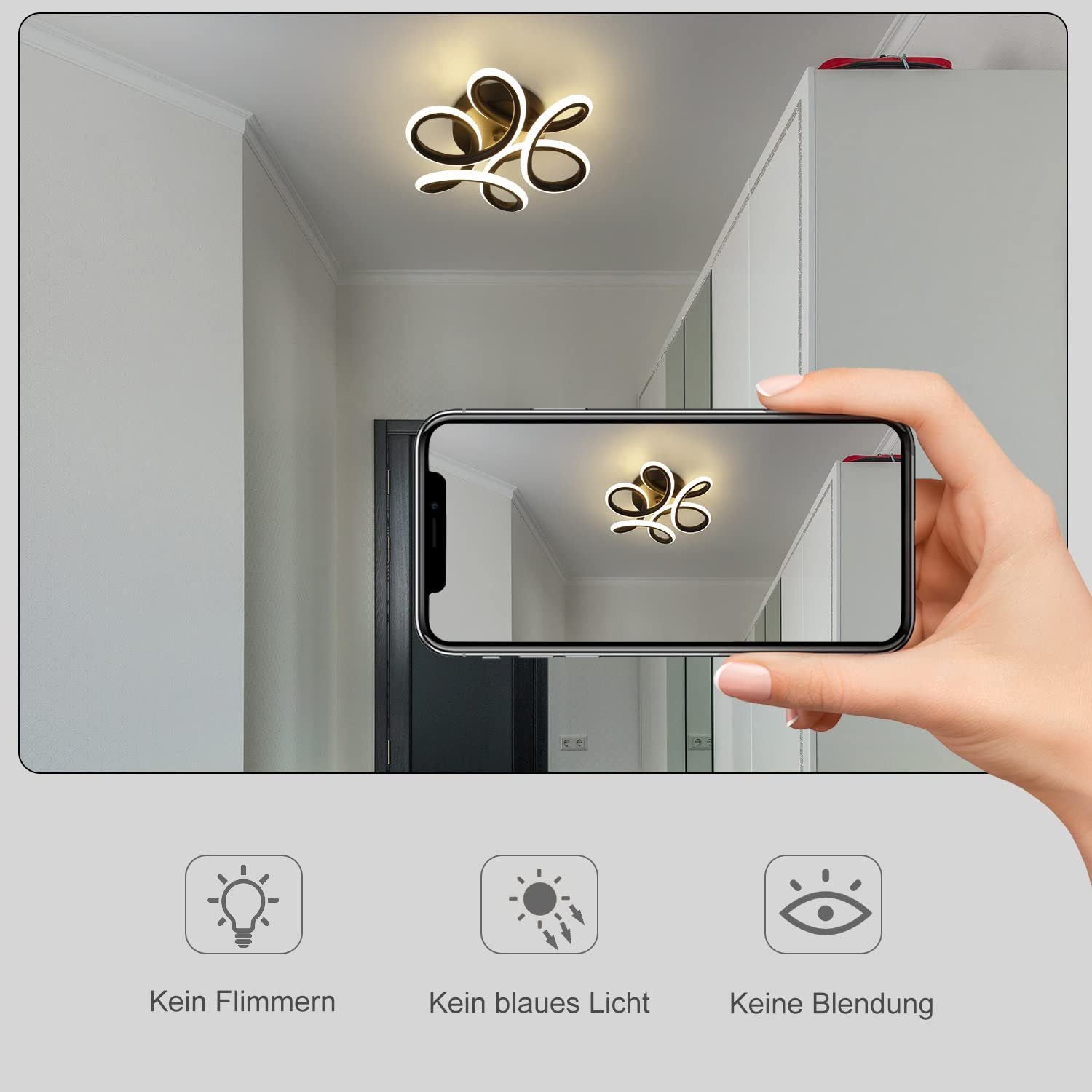 Nettlife LED Deckenleuchte ‎Blütenform Deckenlampe mit Fernbedienung, 3000 K Warmweiß, LED fest integriert, Warmweiß, für Wohnzimmer Schlafzimmer Küche