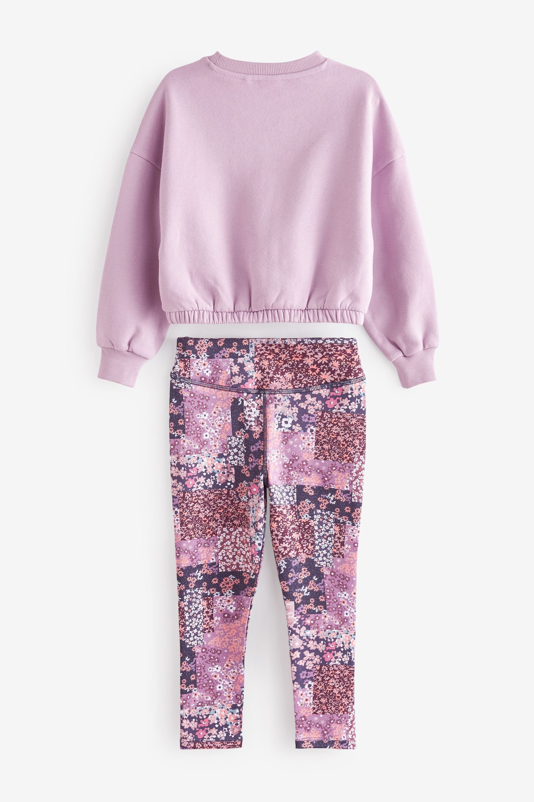Sport-Leggings Lilac Purple/Pink Floral & Shirt Sweatshirt Set Leggings und Pretty (2-tlg) im Next