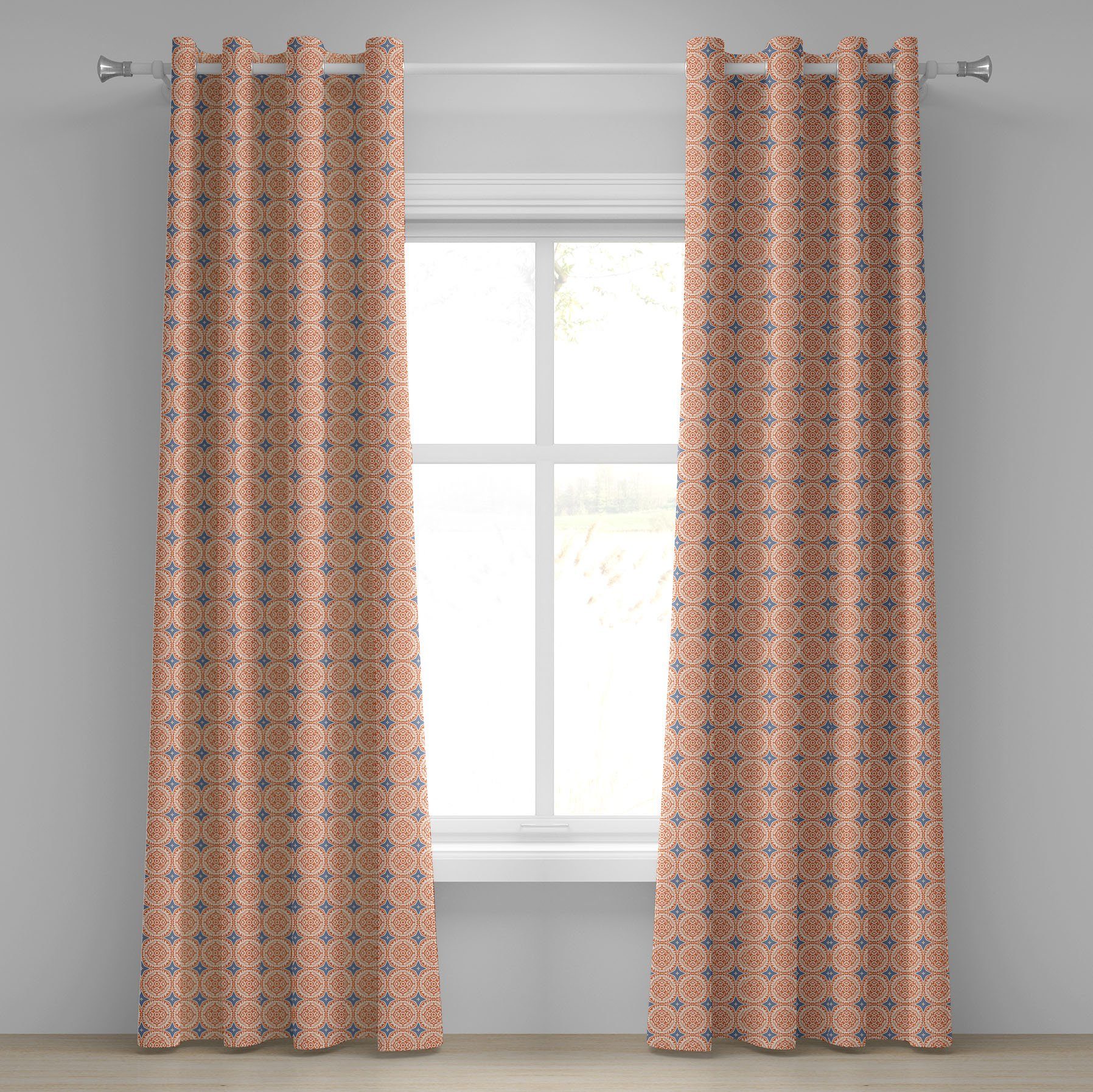 Gardine Dekorative 2-Panel-Fenstervorhänge für Schlafzimmer Wohnzimmer, Abakuhaus, traditionell Blumenmotiv und Sterne