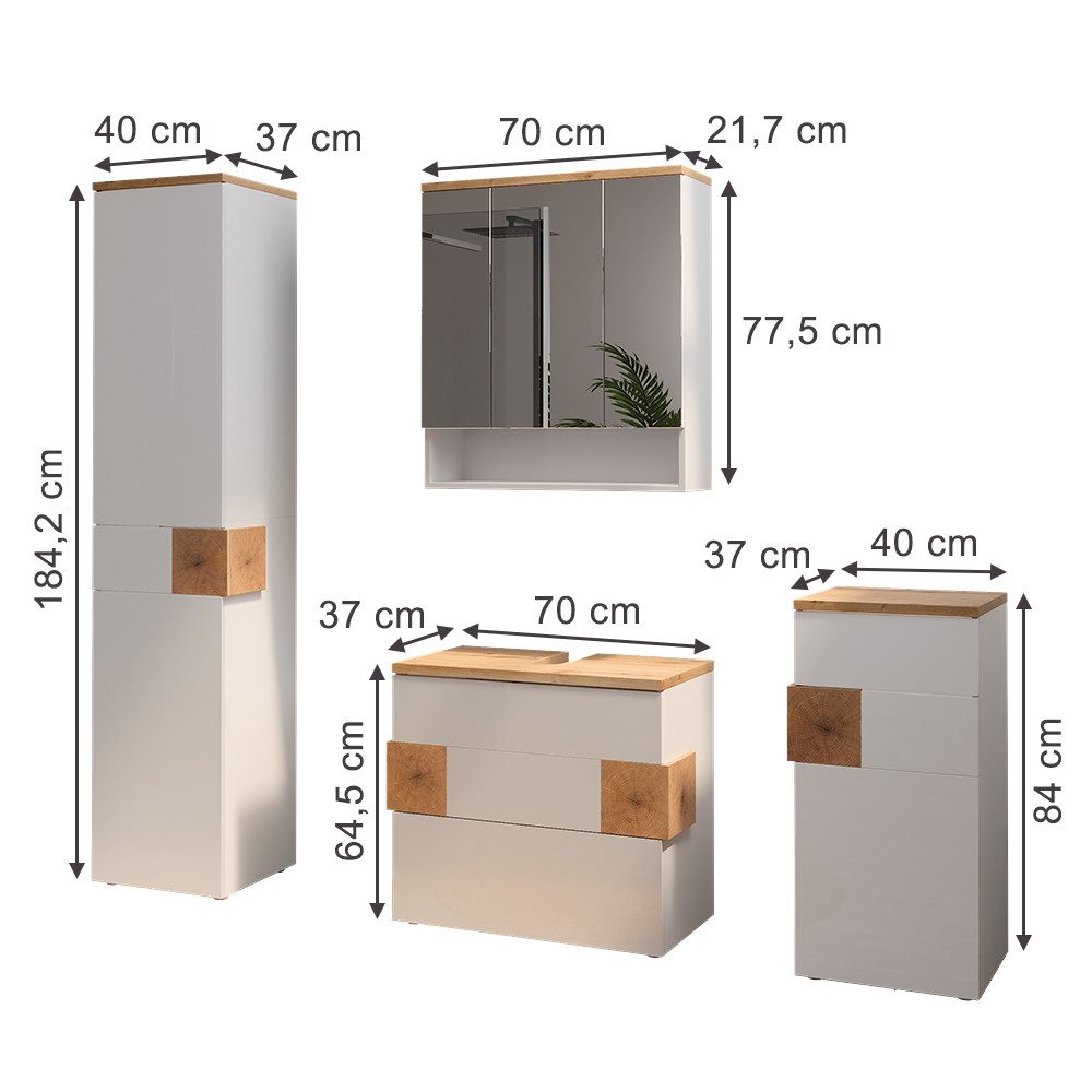 Vicco Badmöbel-Set Eden, Weiß/Artisan-Eiche, 4 Teile, günstig online kaufen