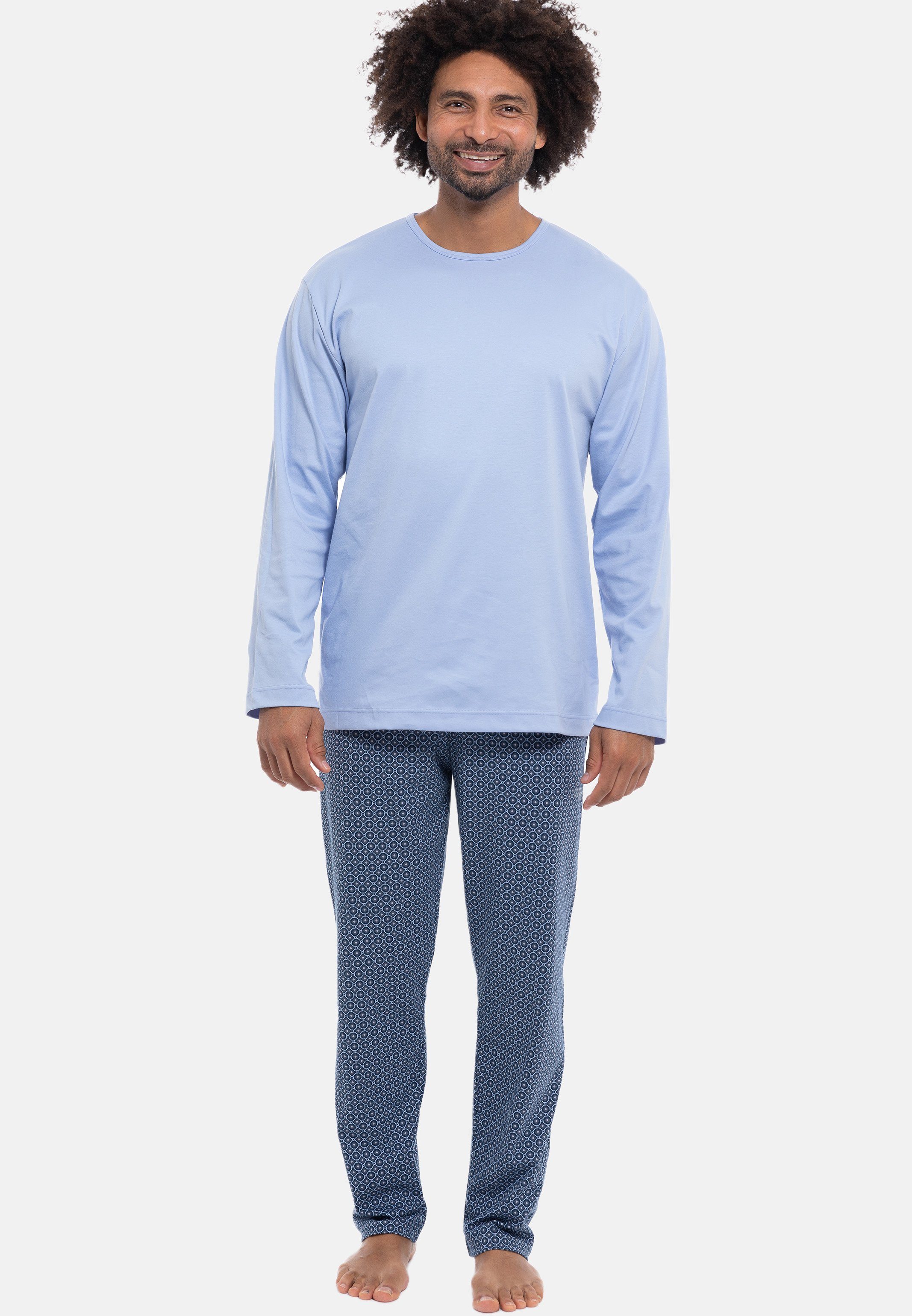 Mey Pyjama Nightwear Material Baumwolle Natürliches tlg) im - (Set, Set, und Langarm-Shirt Schlafanzug Hose - lange Lounge - 2