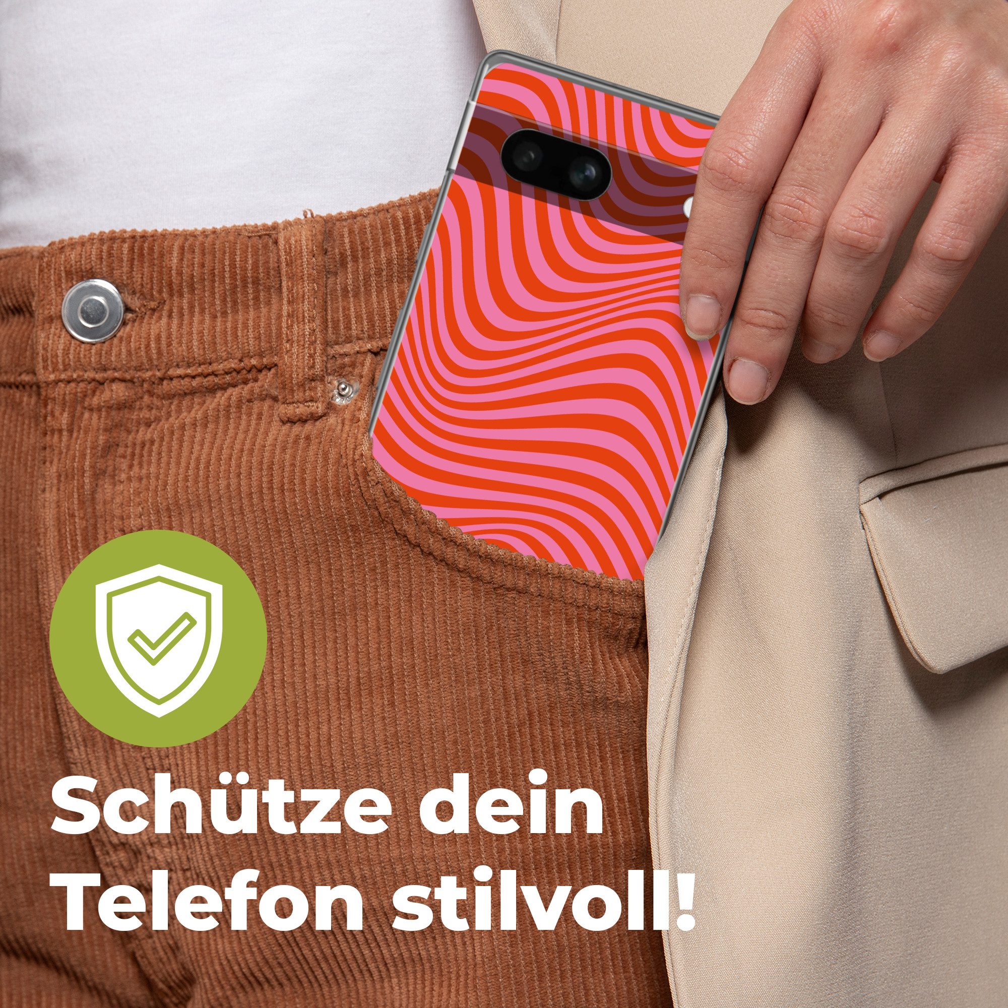 MuchoWow Handyhülle für Google Pixel 7a Wellenförmiges Muster - Rot - Rosa - Linien, Handy Case, Silikon, Bumper Case Dünn
