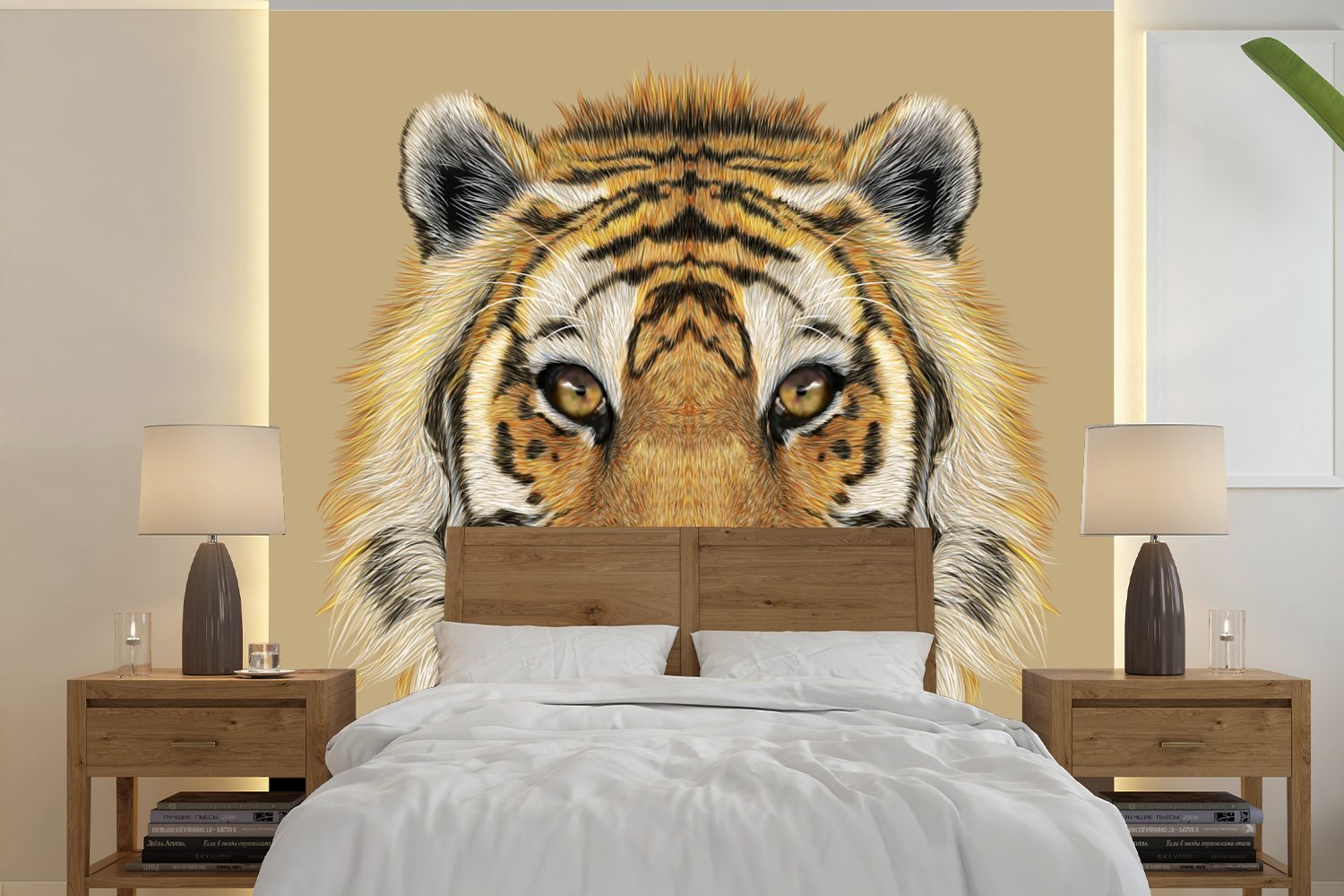 MuchoWow Fototapete Tiger - Jungtier - Tiere, Matt, bedruckt, (5 St), Vinyl Tapete für Wohnzimmer oder Schlafzimmer, Wandtapete