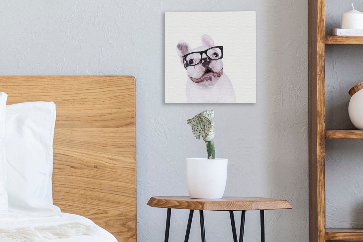 OneMillionCanvasses® Leinwandbild Hipster, Wohnzimmer Bilder Leinwand für - - St), Schlafzimmer Brille Hund (1
