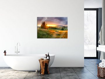 Pixxprint Glasbild Wiesenlandschaft bei Sonnenuntergang, Wiesenlandschaft bei Sonnenuntergang (1 St), Glasbild aus Echtglas, inkl. Aufhängungen und Abstandshalter