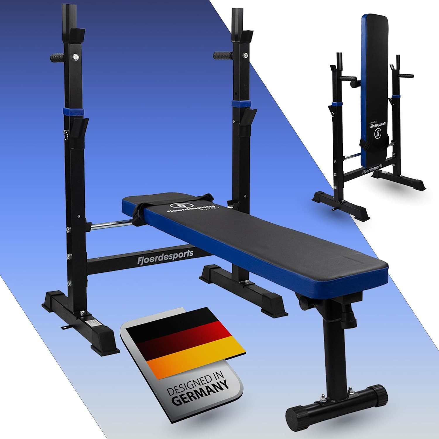 Fjoerdesports Hantelbank Faltbare Hantelbank mit Ablage für Langhantel & Dip-Station, (Trainingsbank mit Polsterung, Krafttrainingsbank, Bankdrücken, Fitness, Workout, Krafttraining, Hanteltraining, Liegestütze, verstellbare Lehne, bequeme Polsterung, 200 Kg max. Benutzergewicht, rutschfeste Standfüße, unterschiedlicheTrainingspositionen, Schrägbank, Hanteltraining, Heimtraining, Fitnesstudio), Fitness Hantelbank Fitnessbank Schrägbank Kraftstation