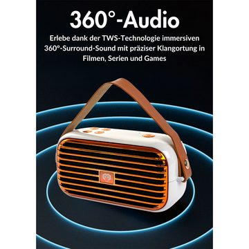 MonkeyTEC Bluetooth-Lautsprecher 360°-Sound USB-C AUX Retro-Style Bluetooth-Lautsprecher (Starker Akku, 360° Sound, Retro-Style)