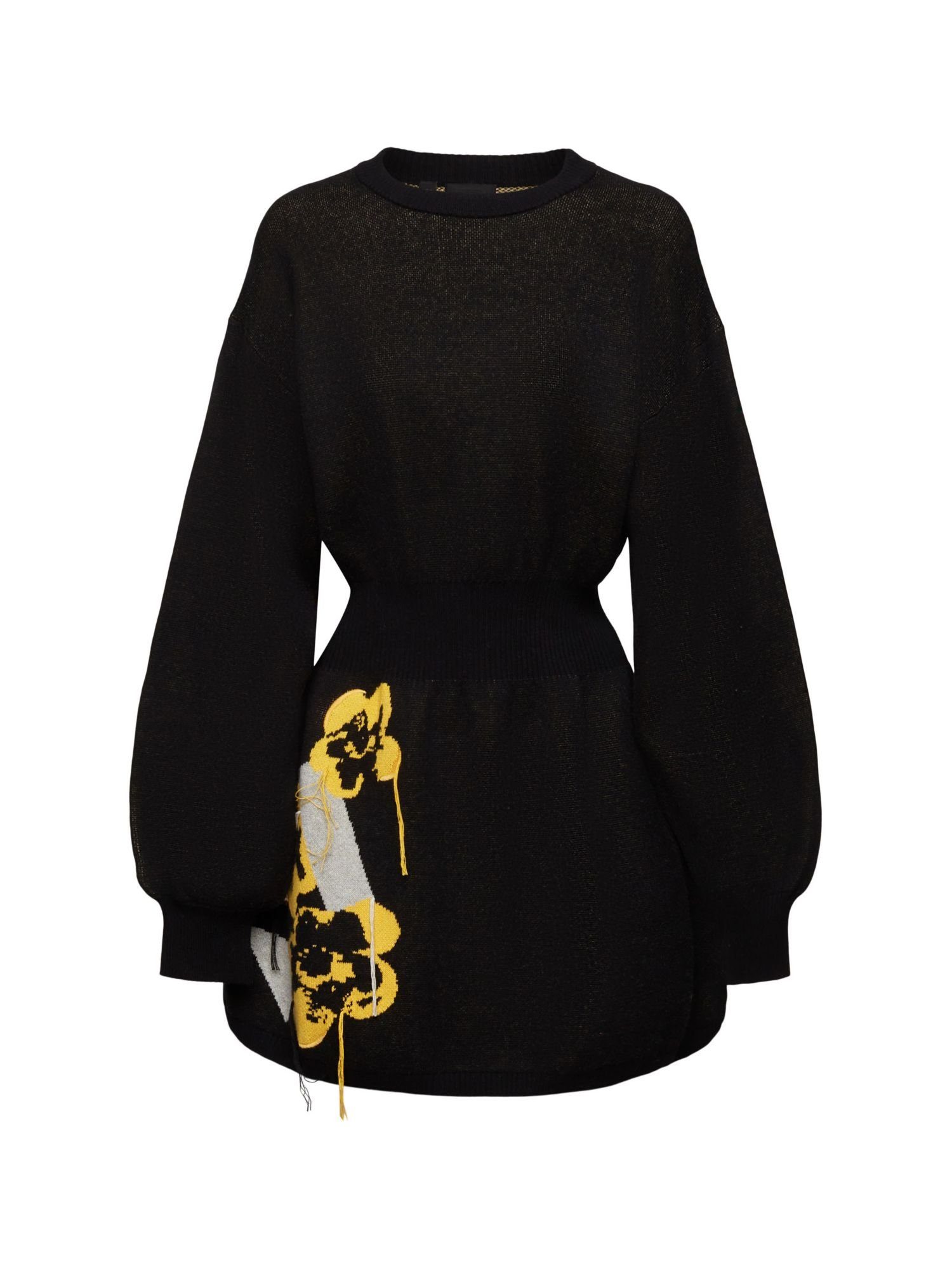 Jacquard-Muster floralem BLACK Esprit Fit-and-flare-Kleid Minikleid mit