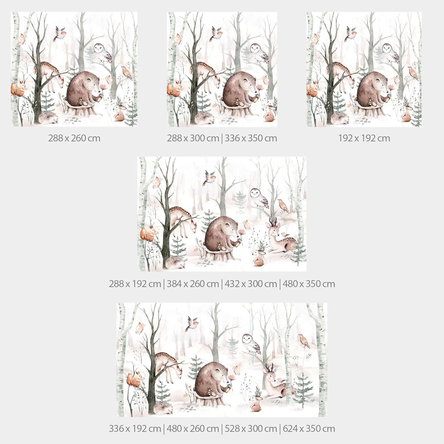 K&L Wall Art Kindertapete XXL Kinder Fototapete Kinderzimmer Waldtiere, Bedruckt, Junge + Mädchen Kinderzimmertapete