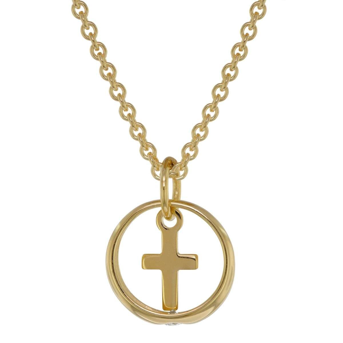 trendor Kette mit Anhänger 39485, Taufring mit Kreuz Gold 333 + vergoldete Silberkette